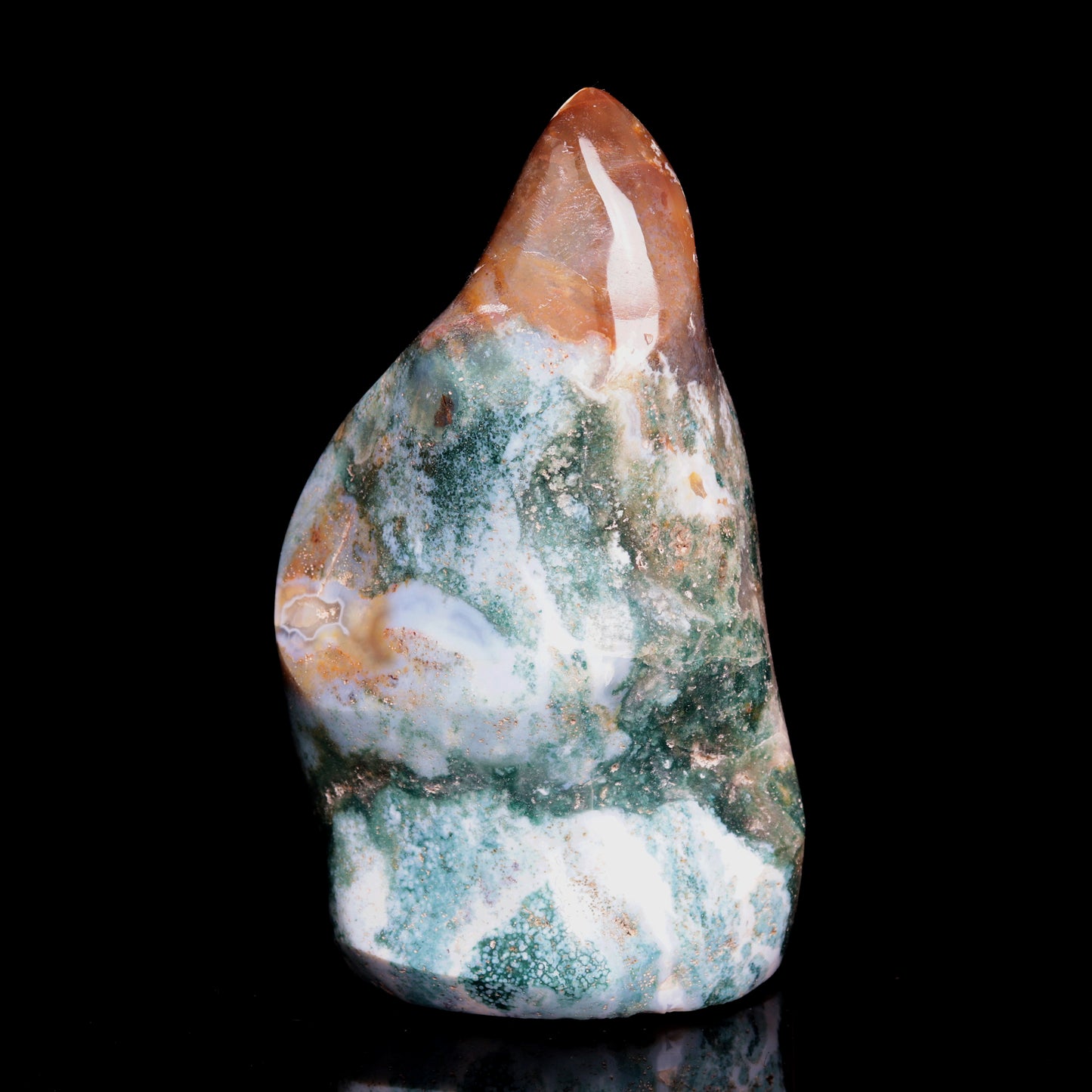 5.5" Natural Ocean Jasper Crystal Flame Freeform Stand Reiki Healing Tower