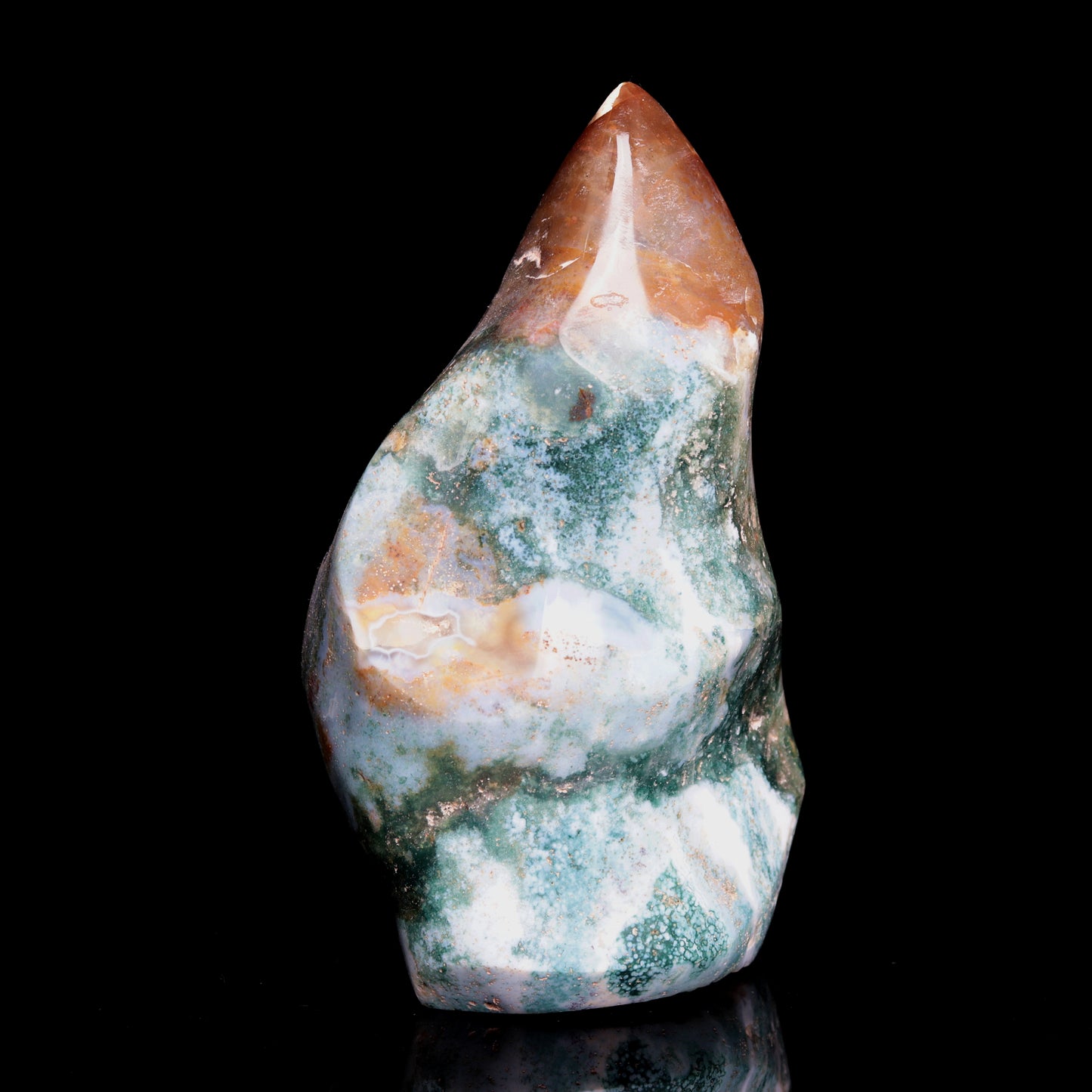 5.5" Natural Ocean Jasper Crystal Flame Freeform Stand Reiki Healing Tower