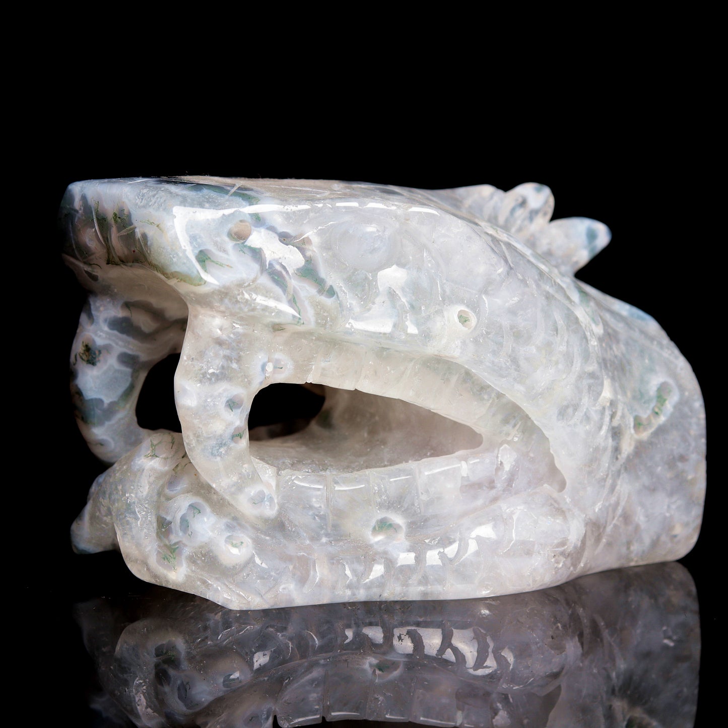 4" Moss Agate Crystal Snake Head Figurine Realistic Crystal Healing Quartz Decor