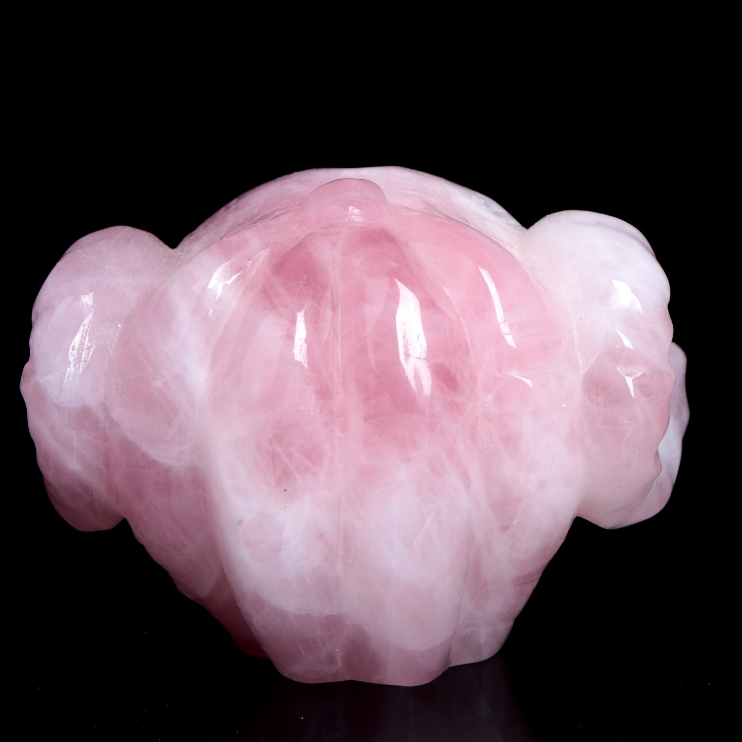 4" Rose Quartz Crystal Skull Horns Figurine Quartz Healing Decor Gift