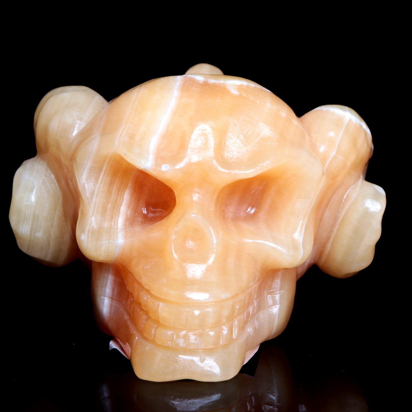 4" Yellow Calcite Crystal Skull Horns Figurine Quartz Healing Decor Gift