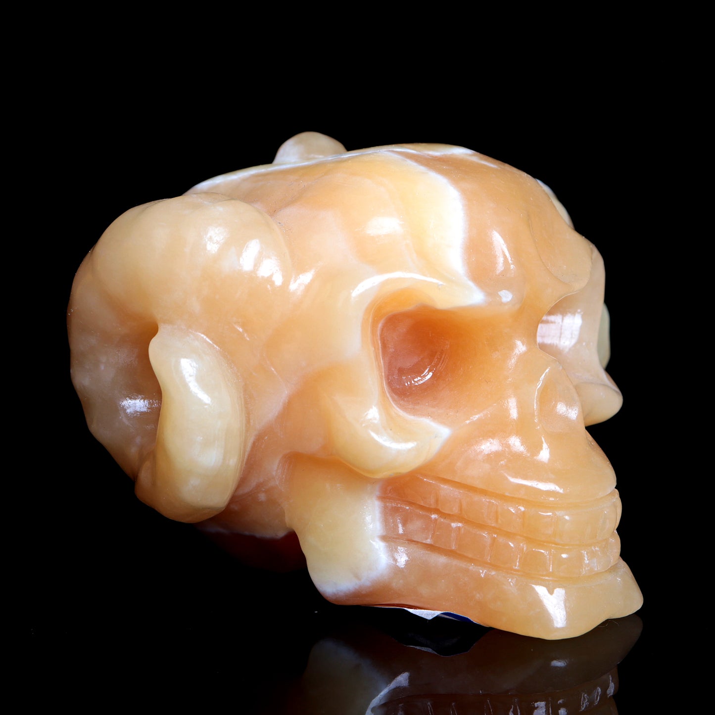 4" Yellow Calcite Crystal Skull Horns Figurine Quartz Healing Decor Gift