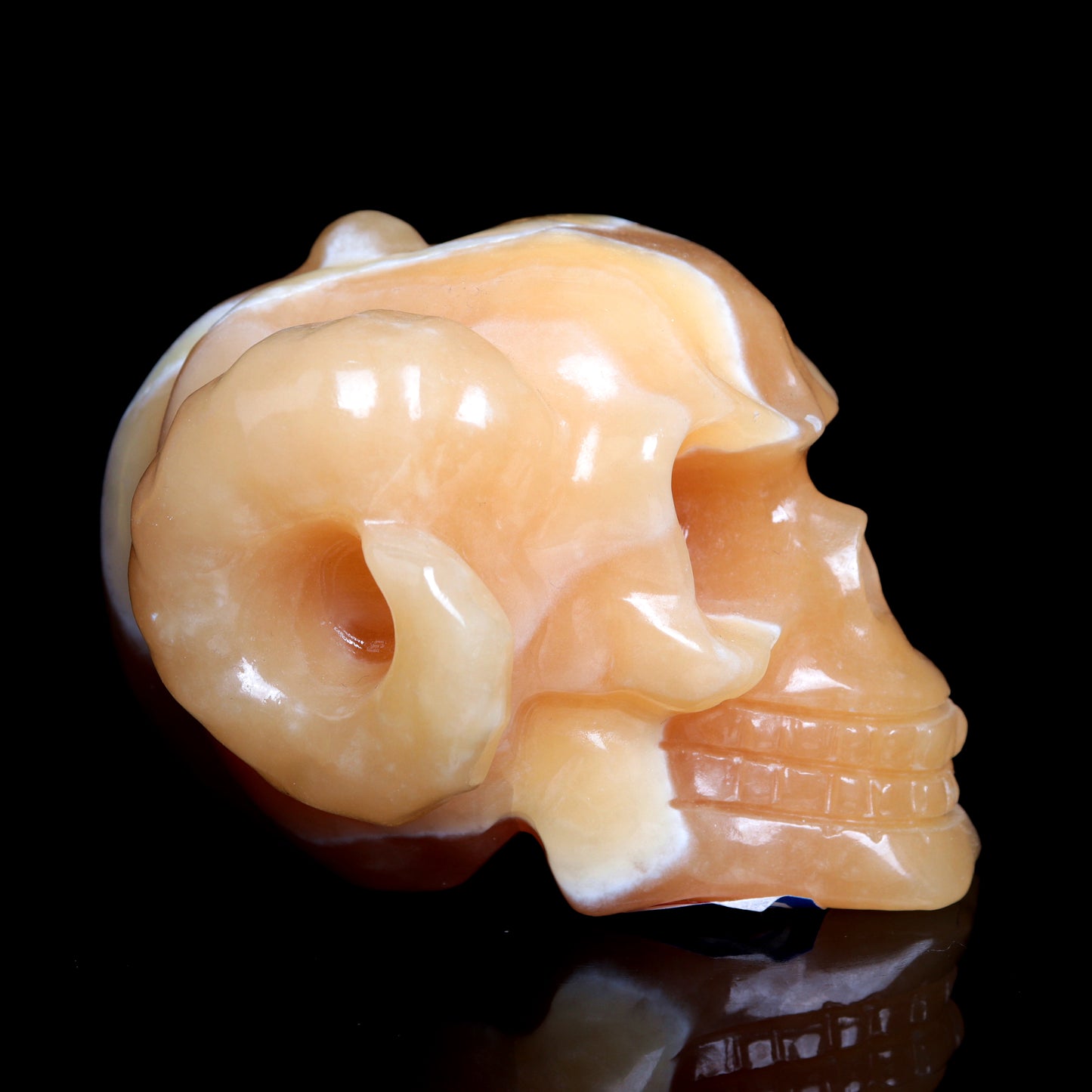 4" Yellow Calcite Crystal Skull Horns Figurine Quartz Healing Decor Gift
