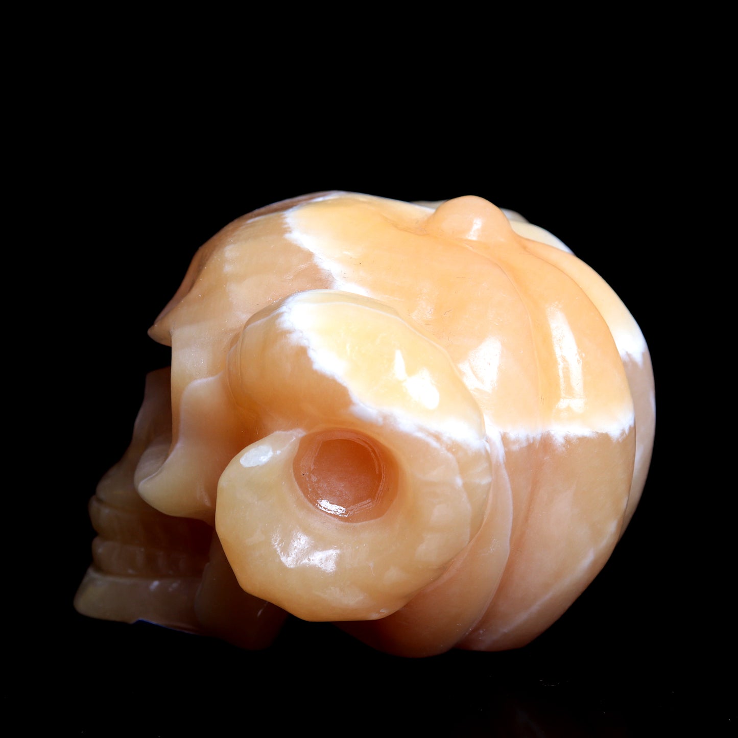 4" Yellow Calcite Crystal Skull Horns Figurine Quartz Healing Decor Gift