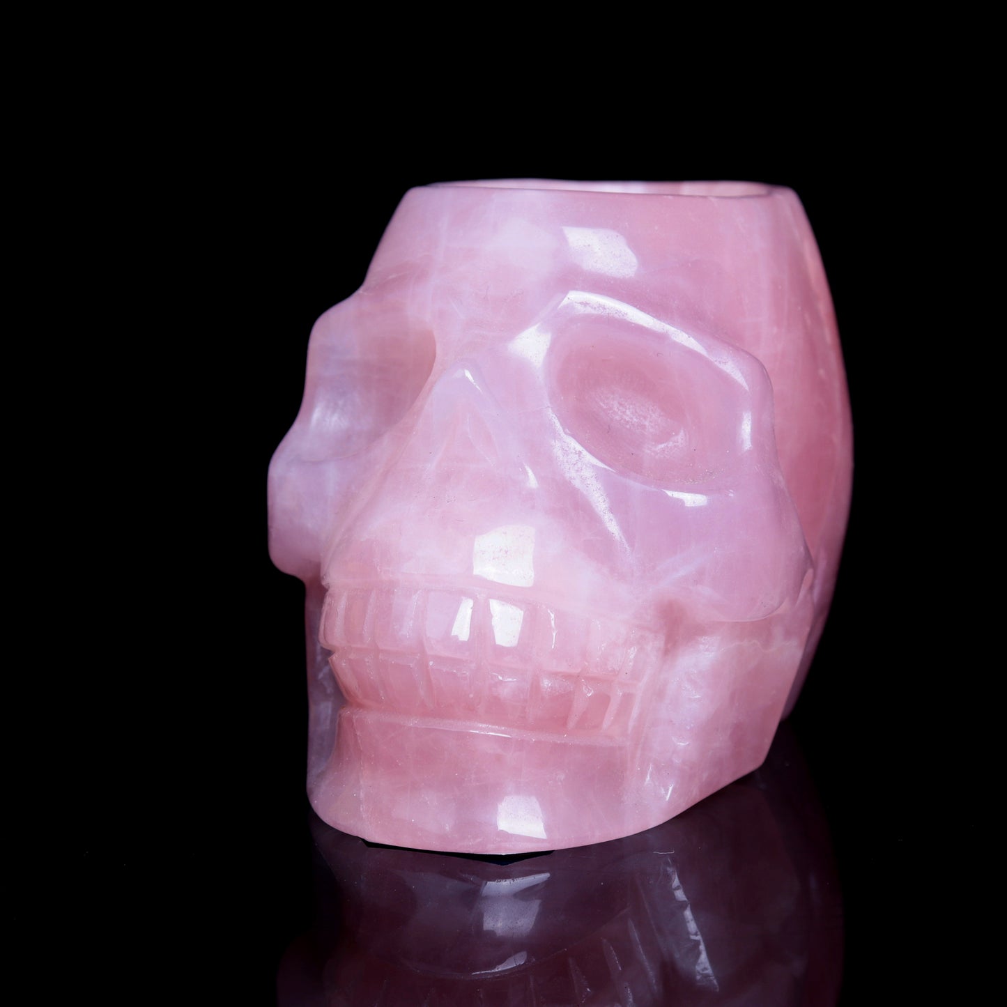4" Rose Quartz Crystal Skull Bowl Figurine Quartz Healing Decor Gift