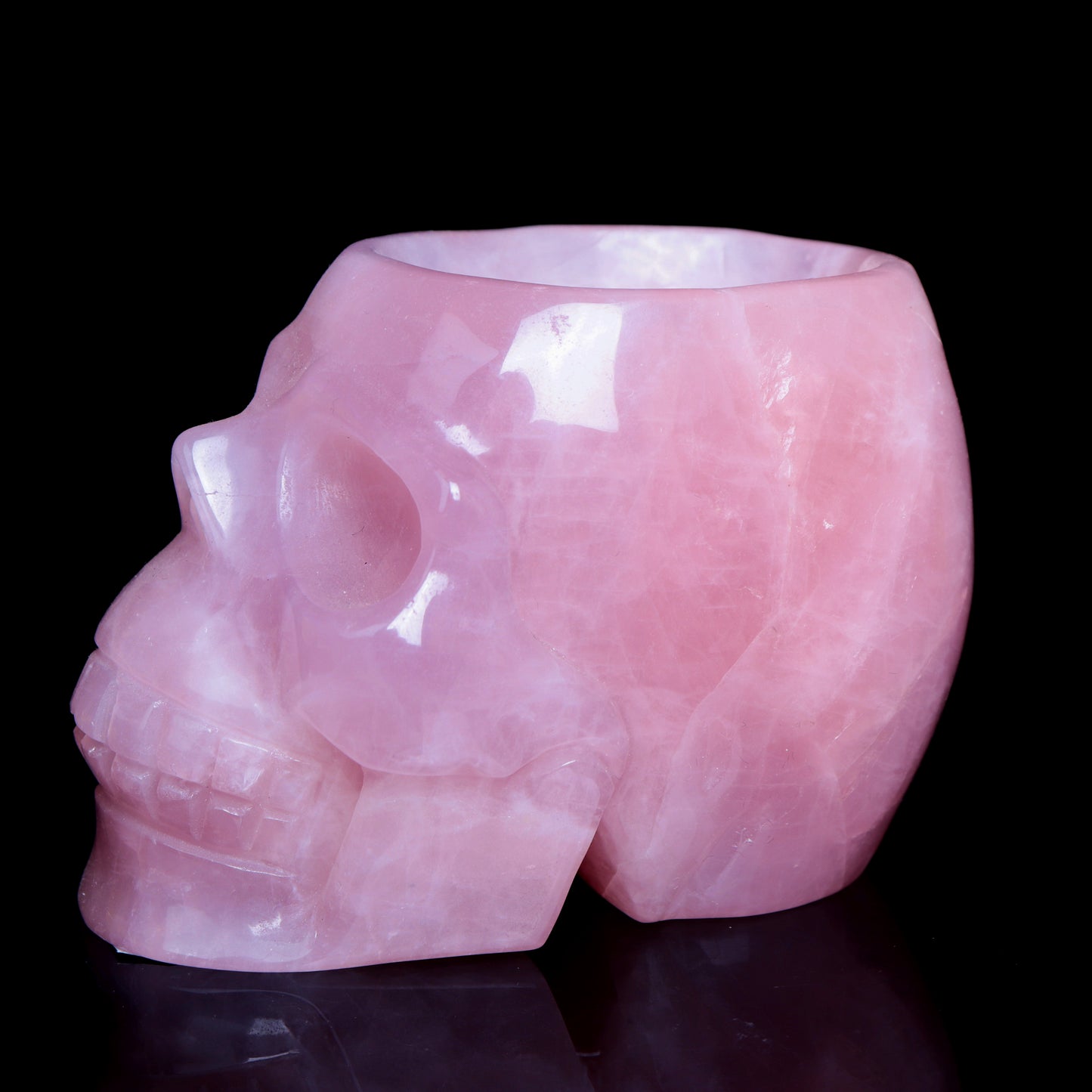 4" Rose Quartz Crystal Skull Bowl Figurine Quartz Healing Decor Gift