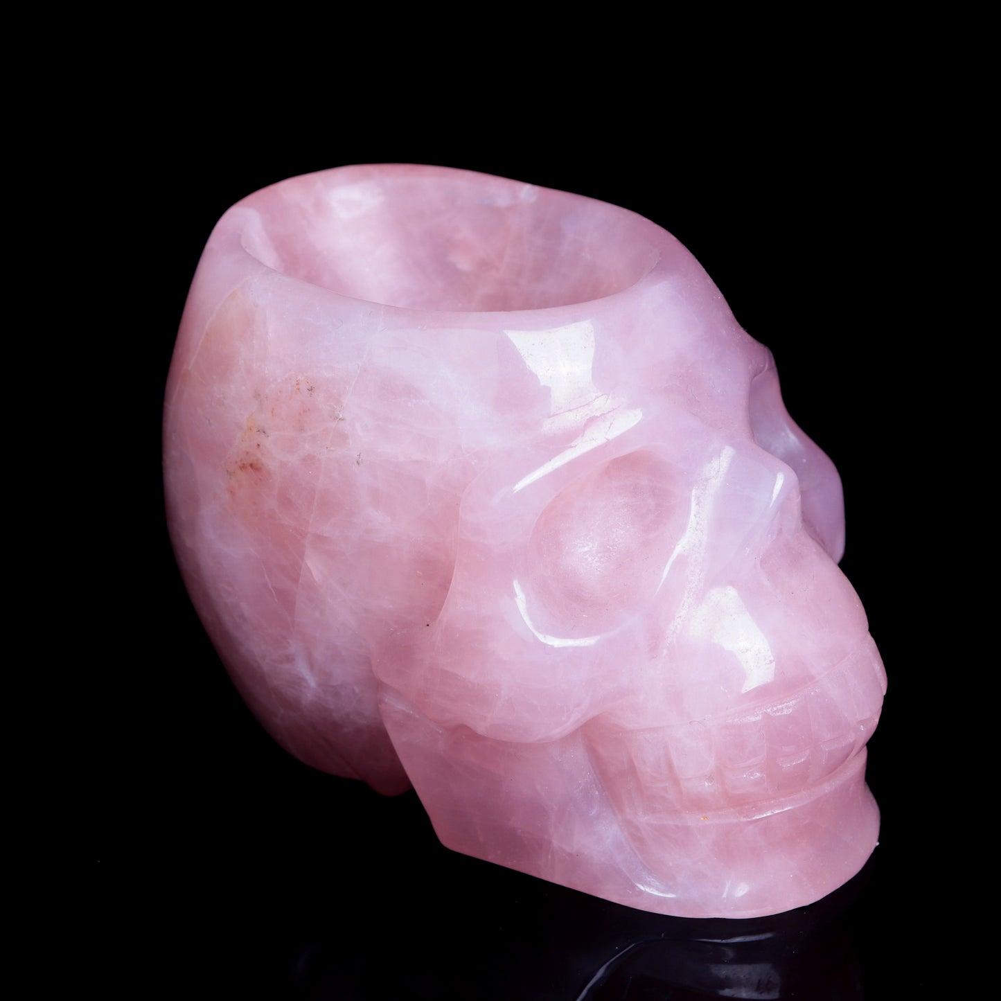 4" Rose Quartz Crystal Skull Bowl Figurine Quartz Healing Decor Gift
