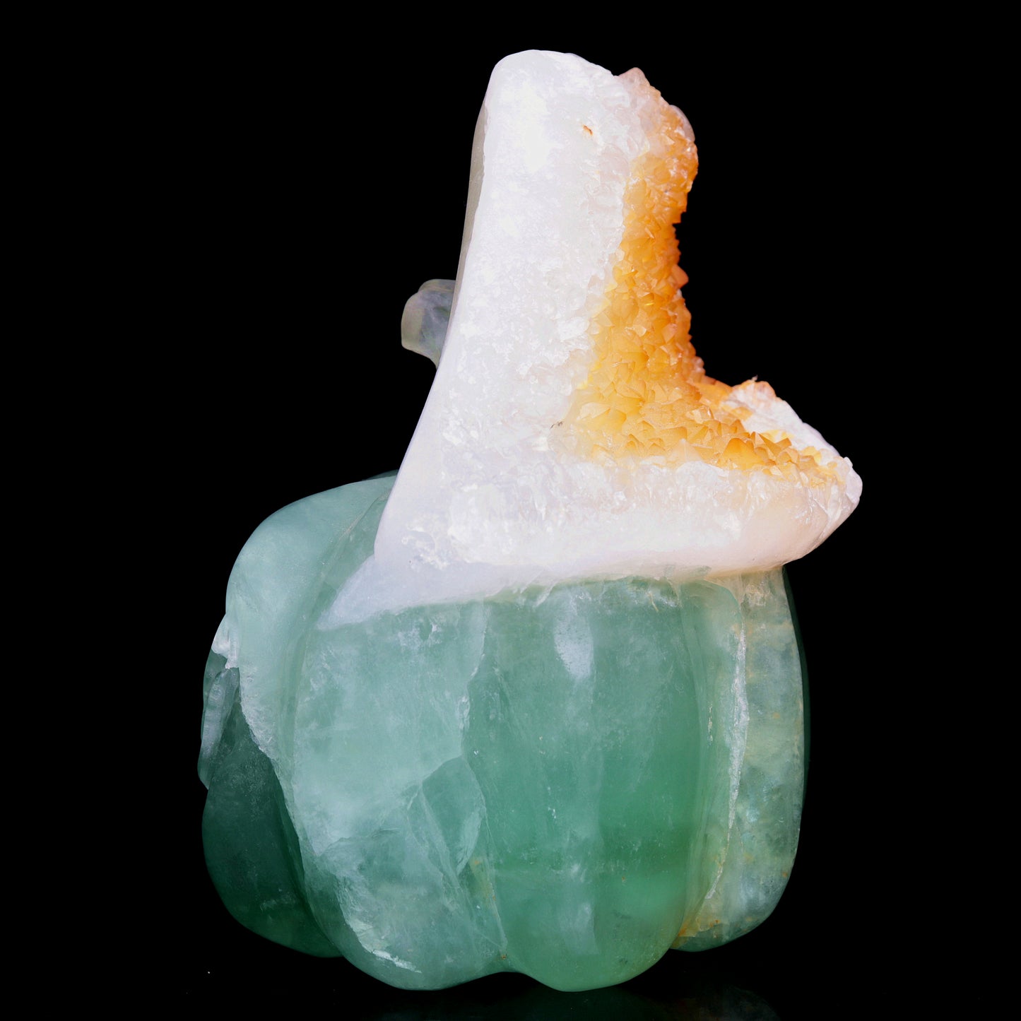 4" Fluorite Crystal Druzy Skull PumpkinFigurine Quartz Healing Decor Gift
