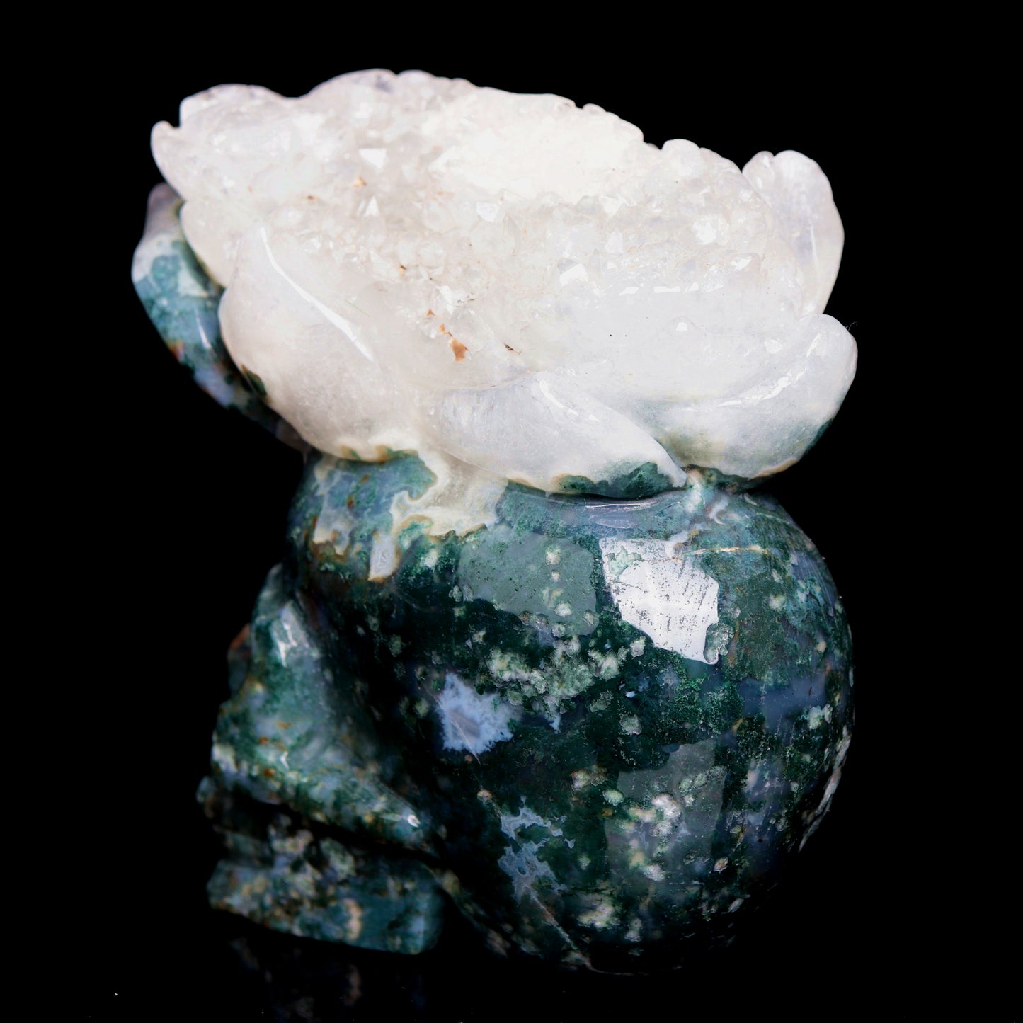 4.5" Moss Agate Crystal Skull Cluster Figurine Quartz Healing Decor Gift