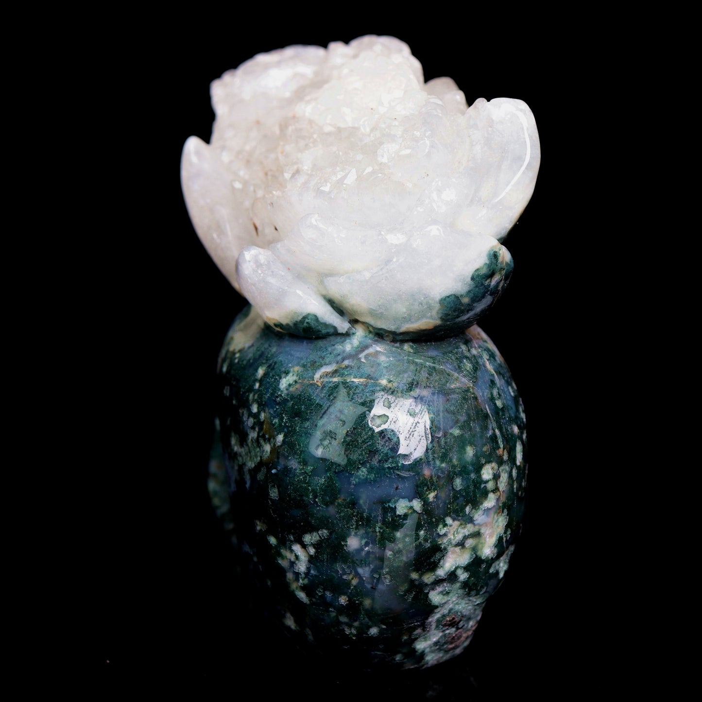 4.5" Moss Agate Crystal Skull Cluster Figurine Quartz Healing Decor Gift