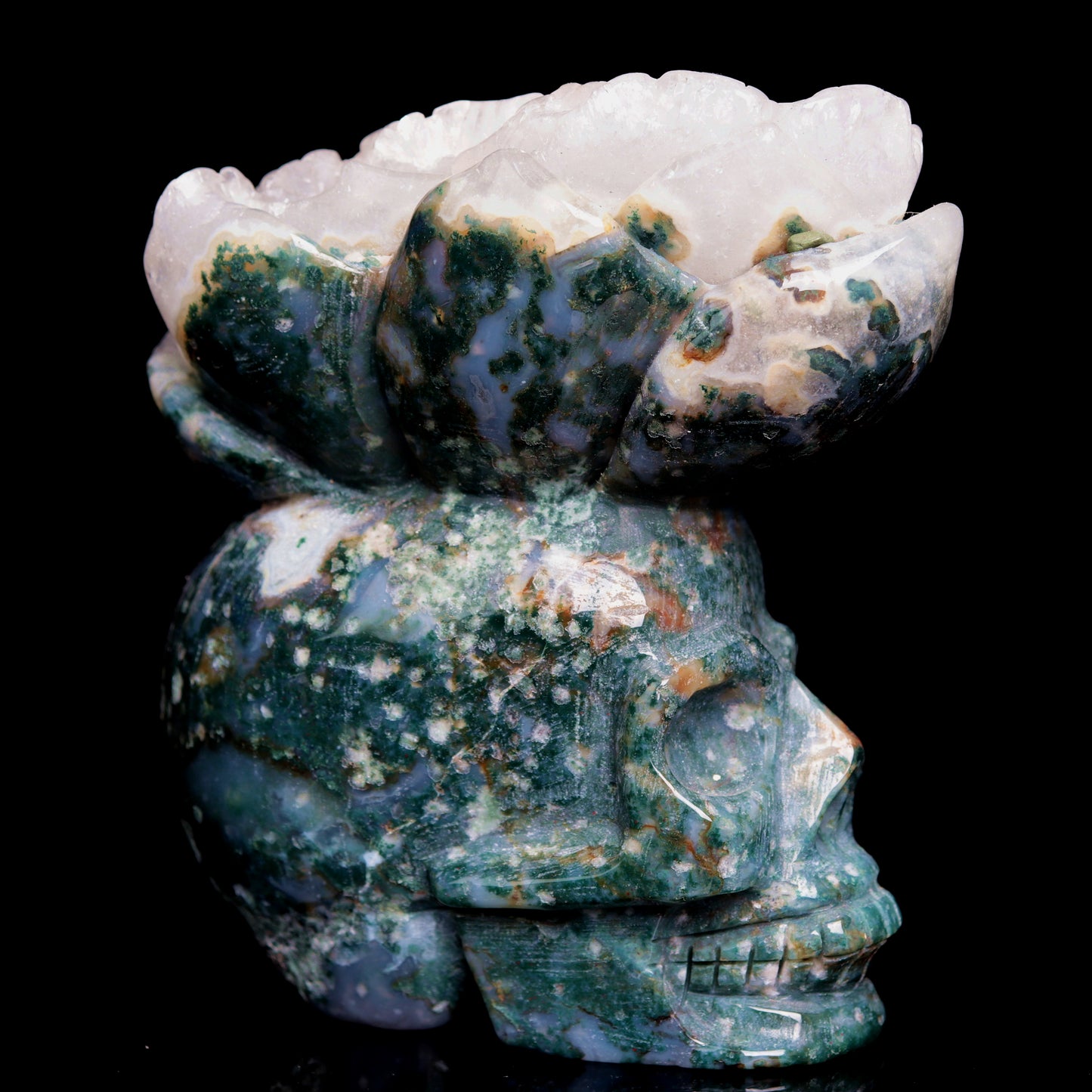 4.5" Moss Agate Crystal Skull Cluster Figurine Quartz Healing Decor Gift