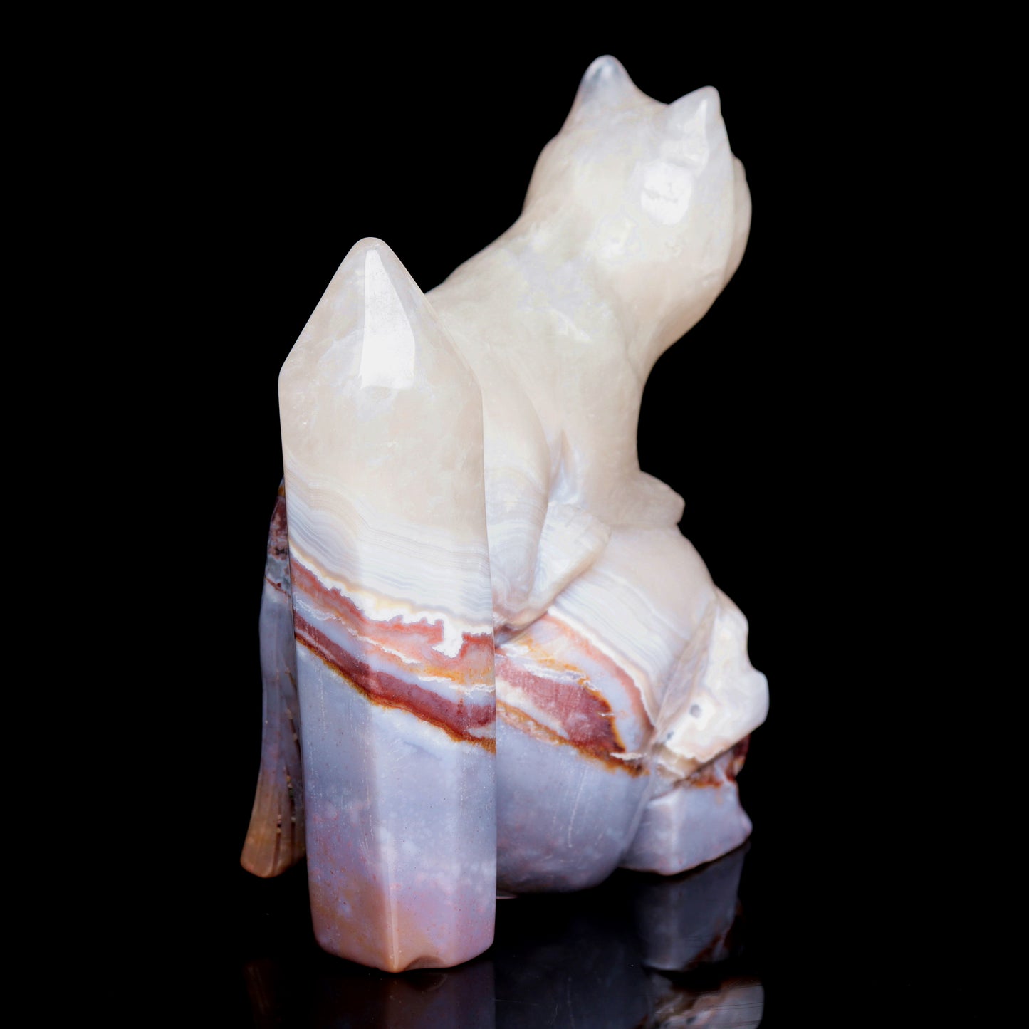 4.5" Ocean Jasper Crystal Skull With Cat Figurine Quartz Healing Decor Gift