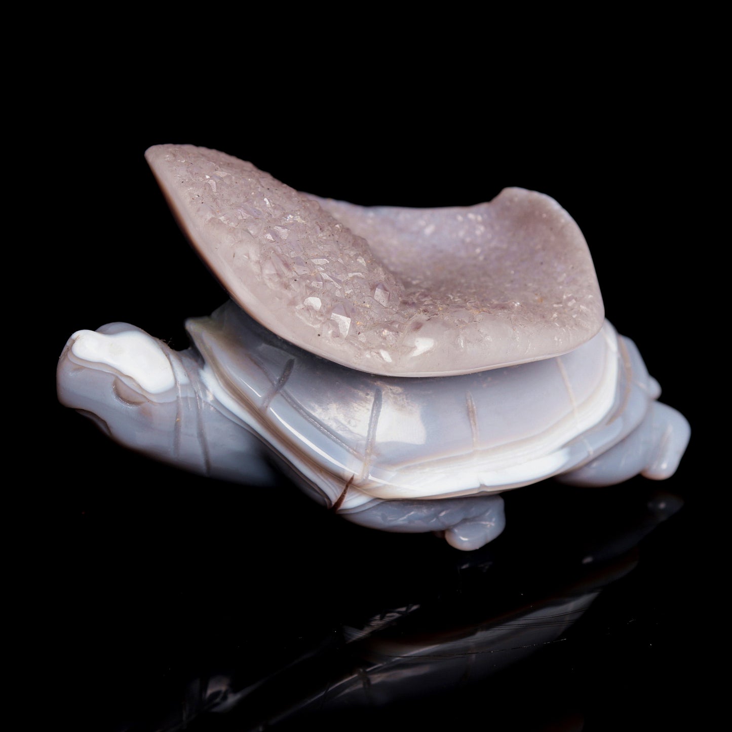 4.5" Druzy Agate Carved Crystal tortoise Figurine Quartz Turtle Decor