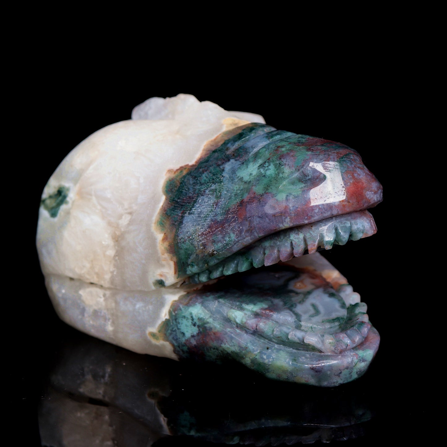 4.5" Moss Agate Crystal dinosaur Head Figurine Realistic Crystal Healing Quartz Decor