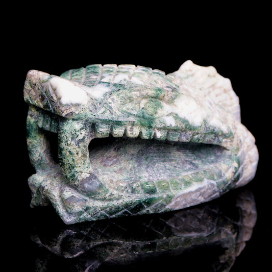 4" Moss Agate Crystal Snake Head Figurine Realistic Crystal Healing Quartz Decor