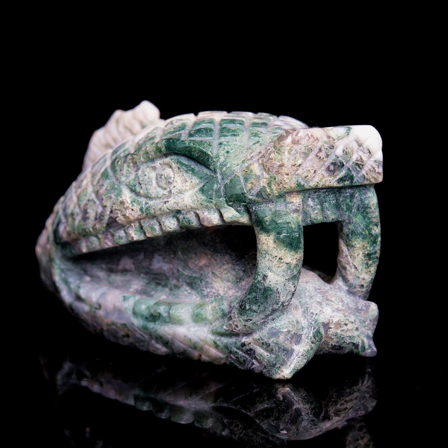 4" Moss Agate Crystal Snake Head Figurine Realistic Crystal Healing Quartz Decor