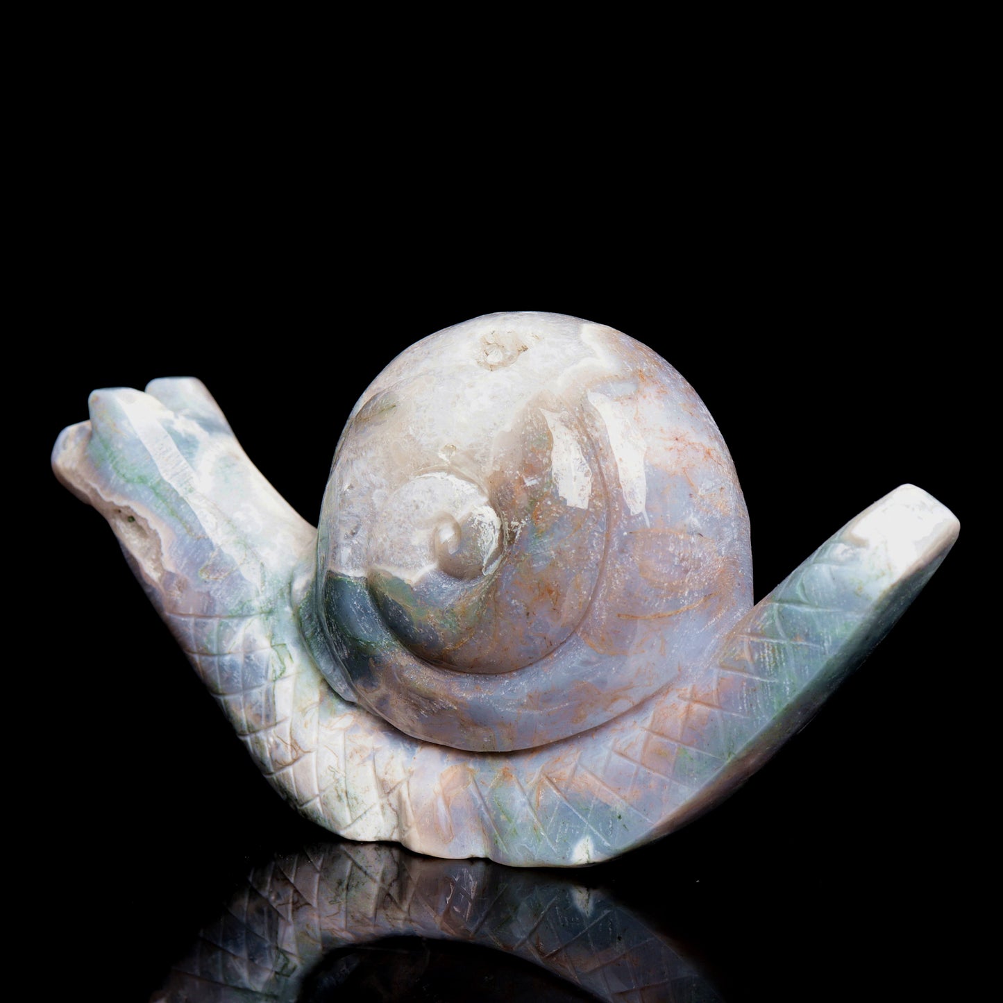5" Moss Agate Crystal Snail Figurine Realistic Crystal Healing Quartz Decor