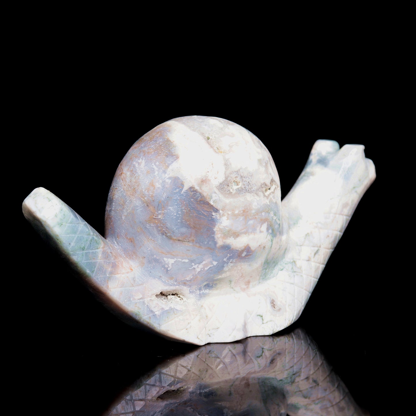 5" Moss Agate Crystal Snail Figurine Realistic Crystal Healing Quartz Decor