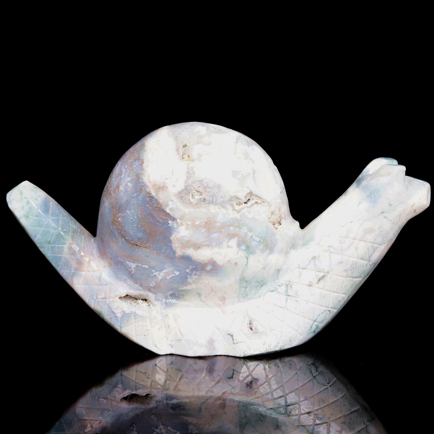 5" Moss Agate Crystal Snail Figurine Realistic Crystal Healing Quartz Decor