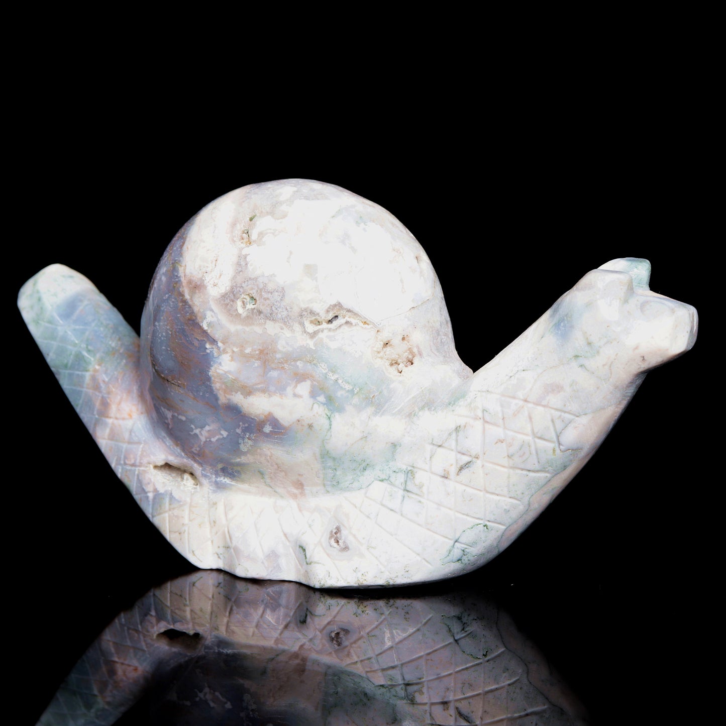 5" Moss Agate Crystal Snail Figurine Realistic Crystal Healing Quartz Decor