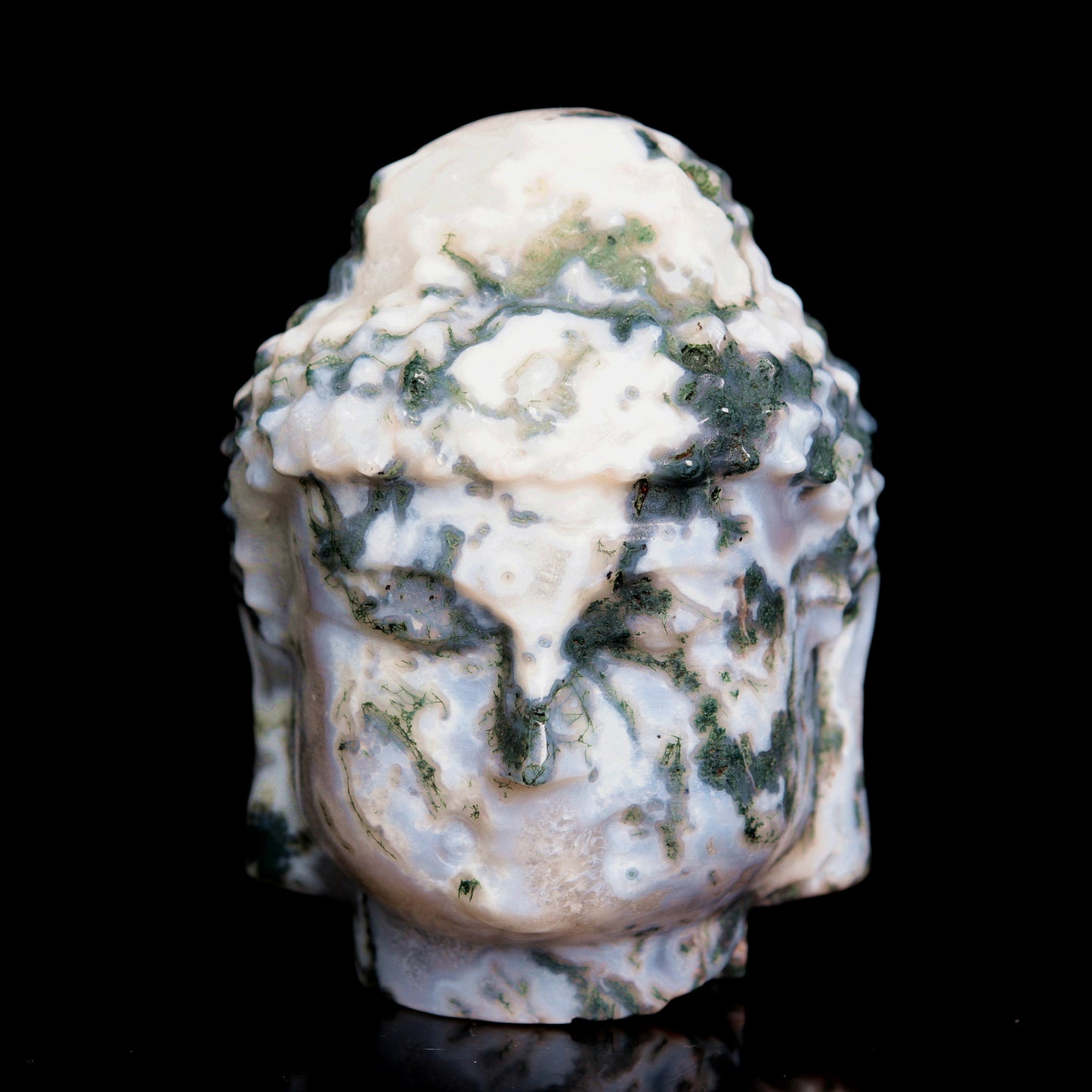 3" Moss Agate Crystal Buddha head Figurine Realistic Crystal Healing Quartz Decor