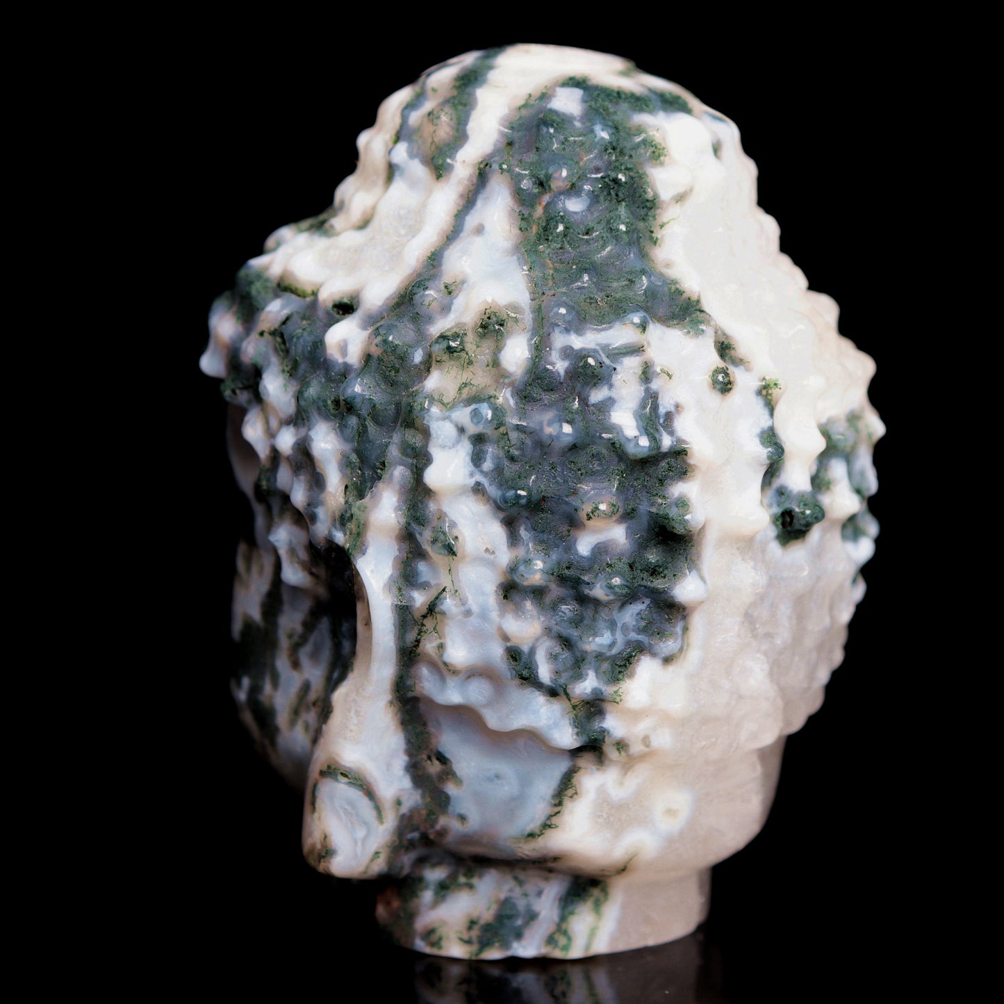 3" Moss Agate Crystal Buddha head Figurine Realistic Crystal Healing Quartz Decor