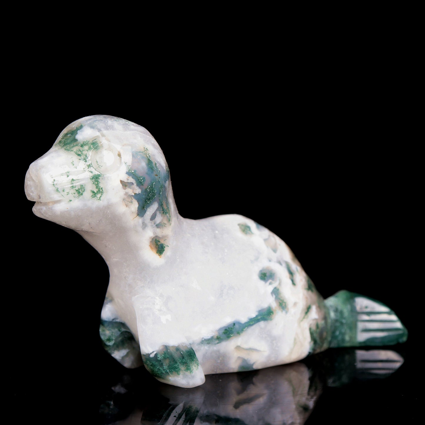 4" Moss Agate Crystal Seal Figurine Realistic Crystal Healing Quartz Decor