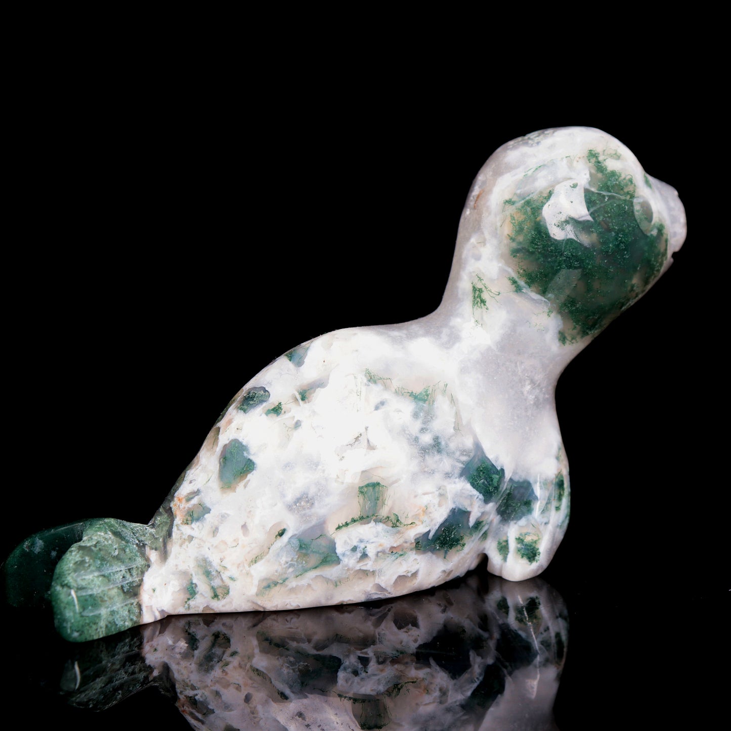 4" Moss Agate Crystal Seal Figurine Realistic Crystal Healing Quartz Decor