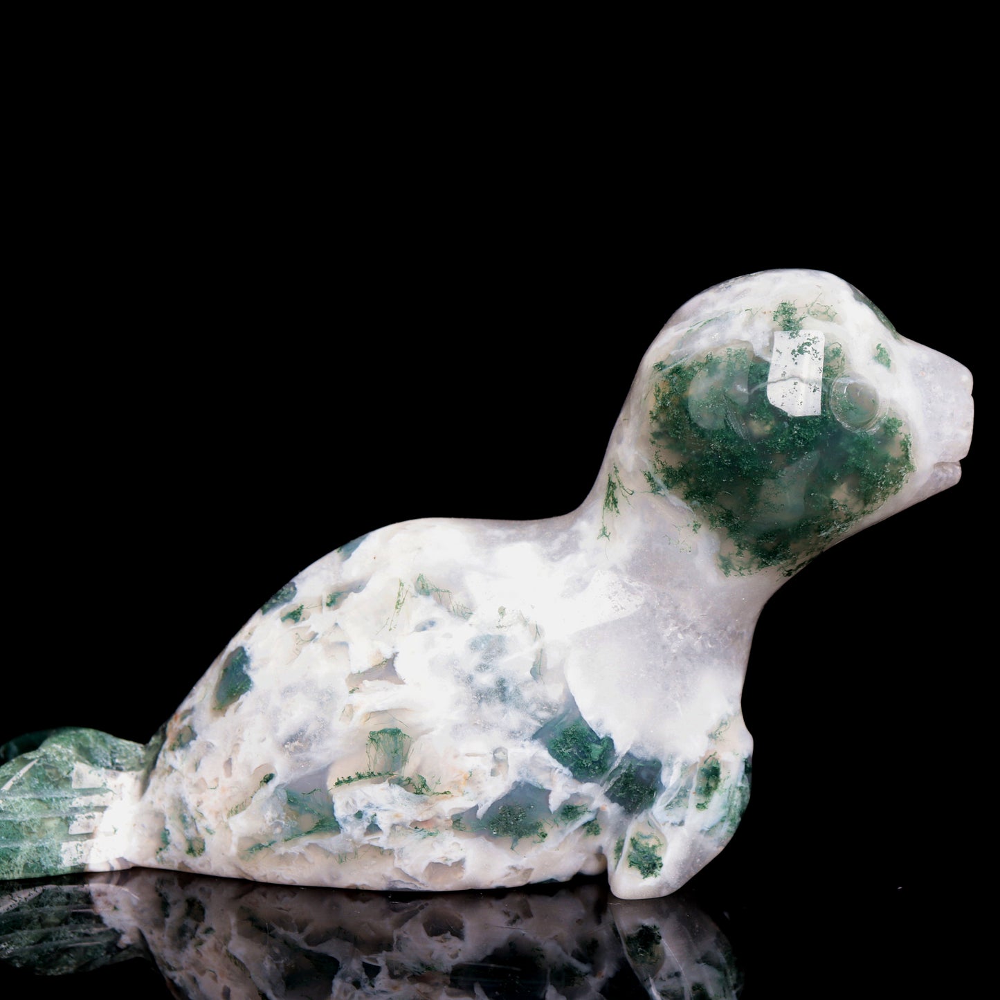 4" Moss Agate Crystal Seal Figurine Realistic Crystal Healing Quartz Decor