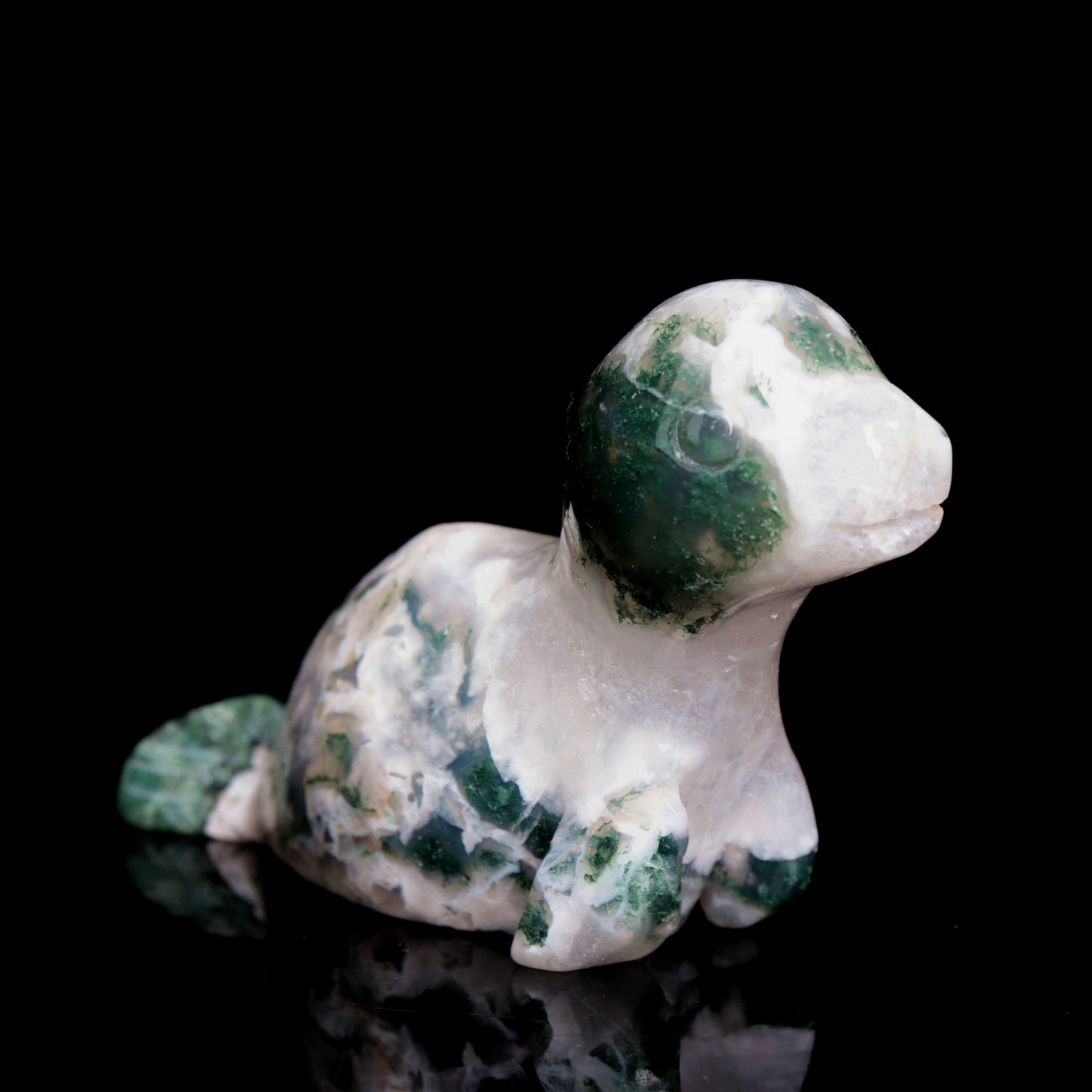 4" Moss Agate Crystal Seal Figurine Realistic Crystal Healing Quartz Decor