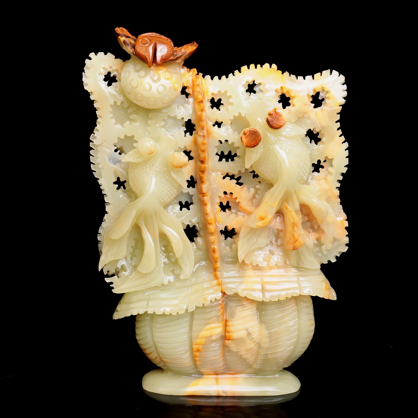 9.5" Afghan Jade Crystal Fish Sea World Sculpture Healing Quartz Decor Gift
