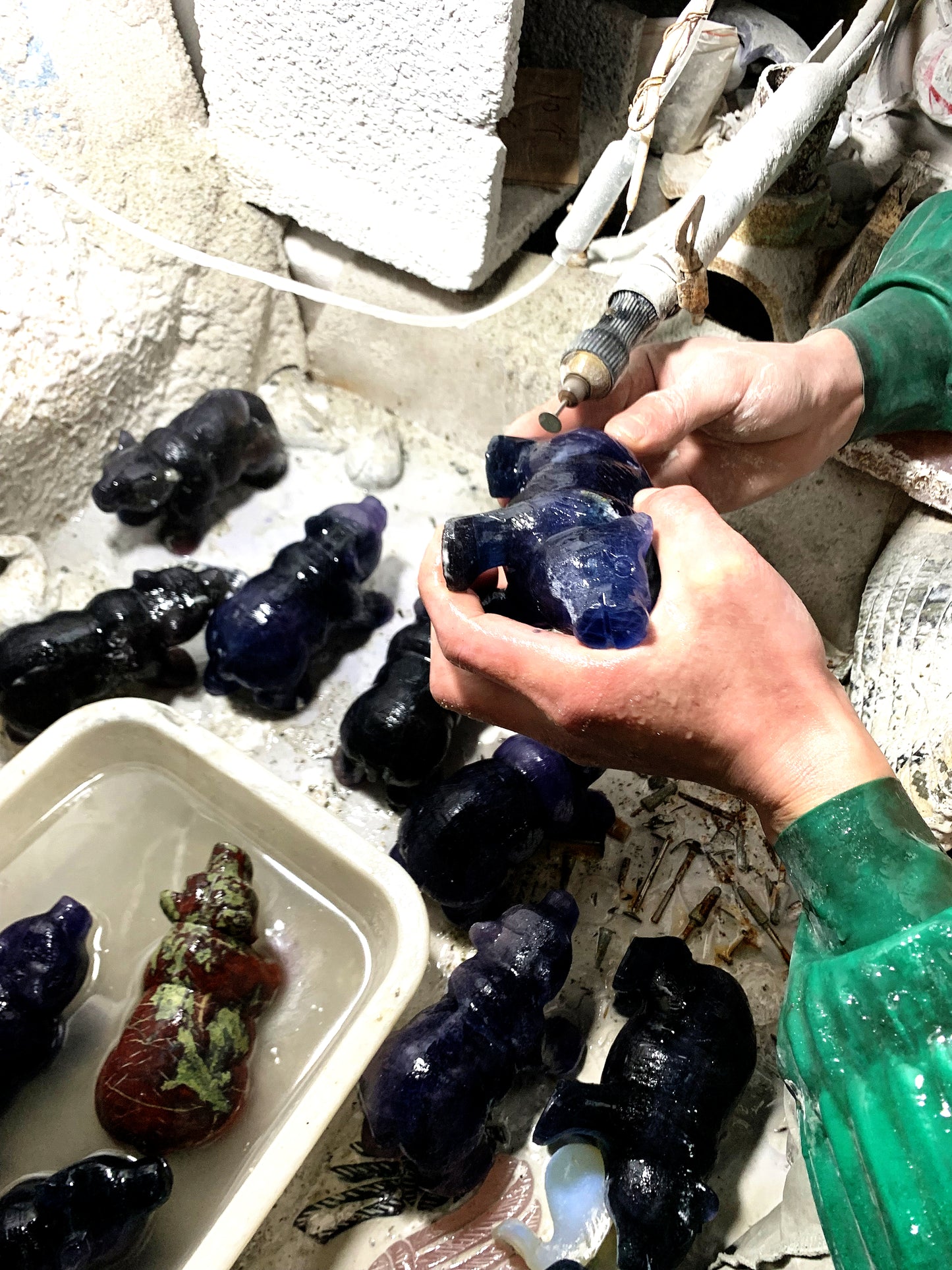 Hand Carved Fluorite Bear Statue Crystal quartz Healing