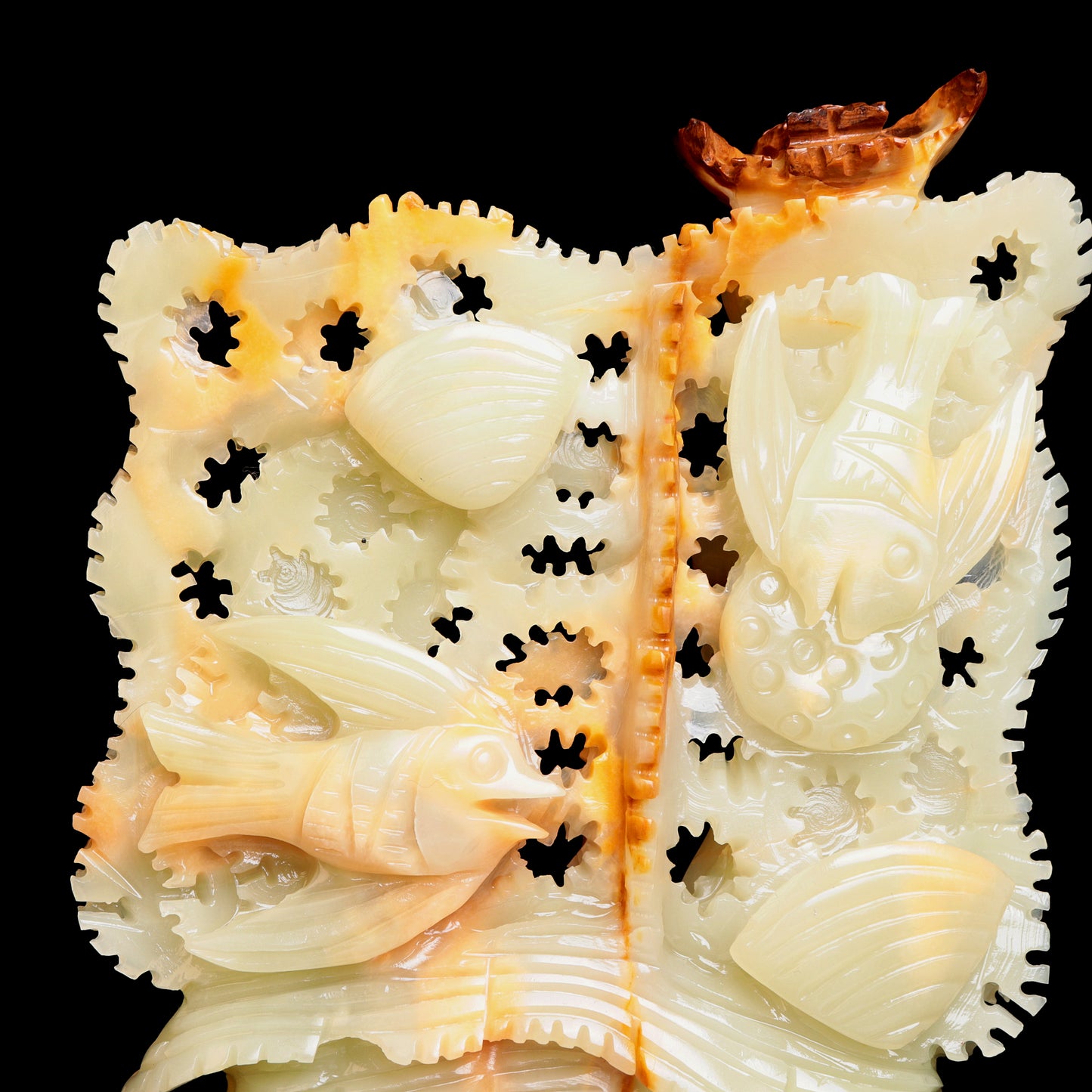 9.5" Afghan Jade Crystal Fish Sea World Sculpture Healing Quartz Decor Gift