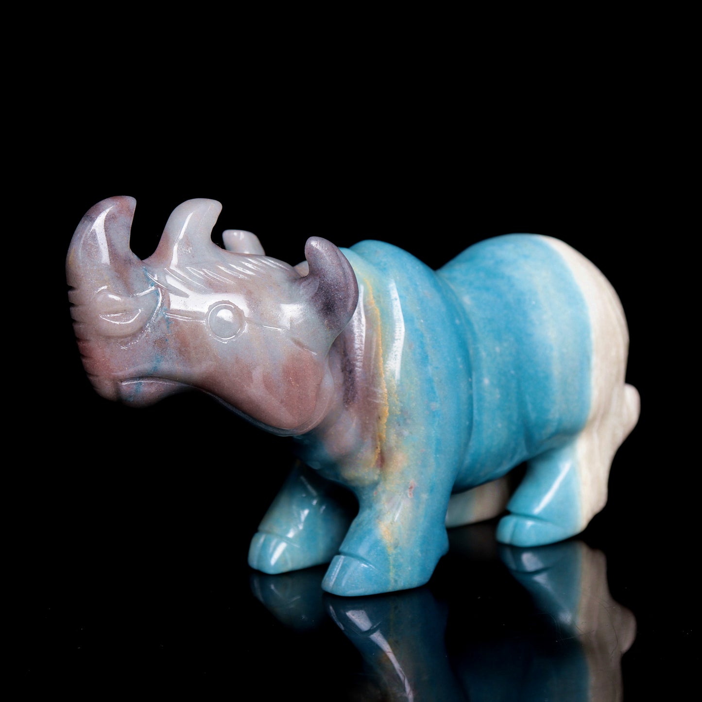 5.5" Trolleite Crystal Rhino Figurine Quartz Animal Carvings Decor