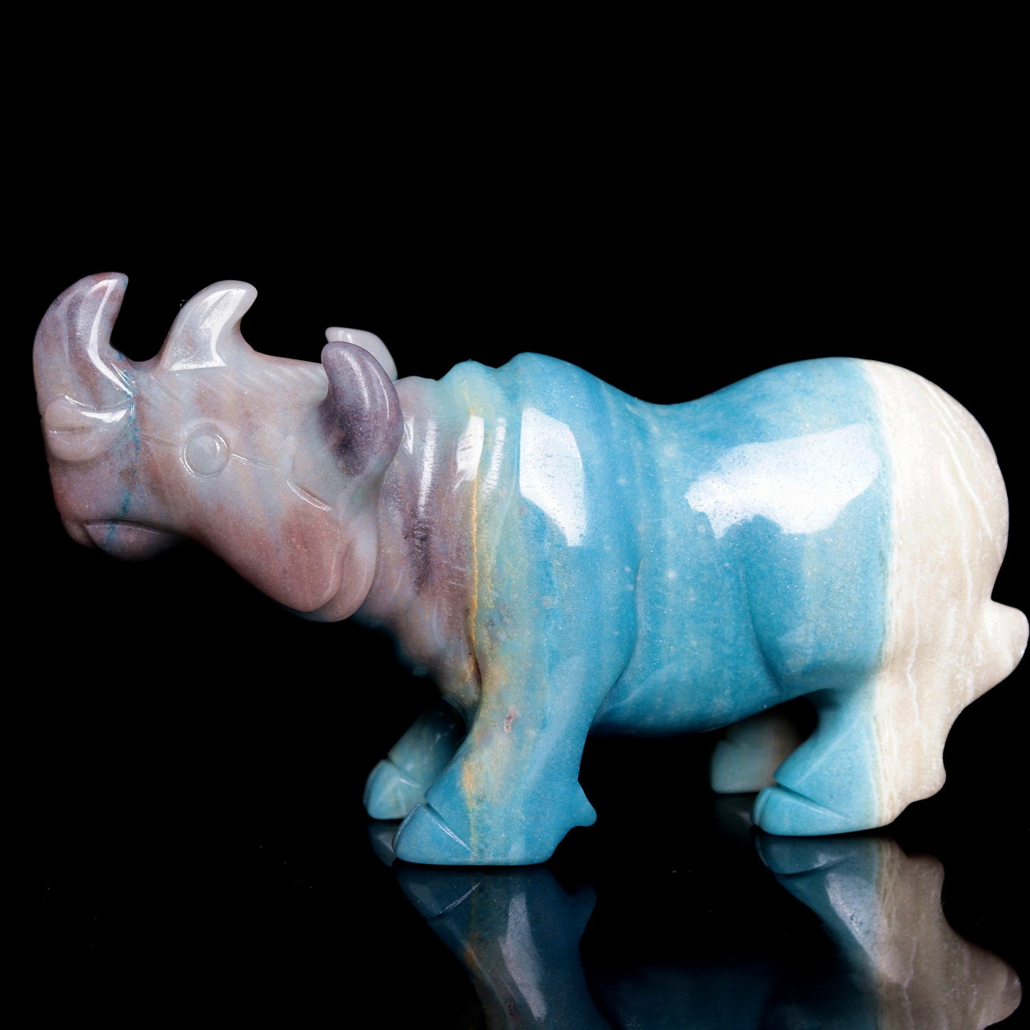 5.5" Trolleite Crystal Rhino Figurine Quartz Animal Carvings Decor