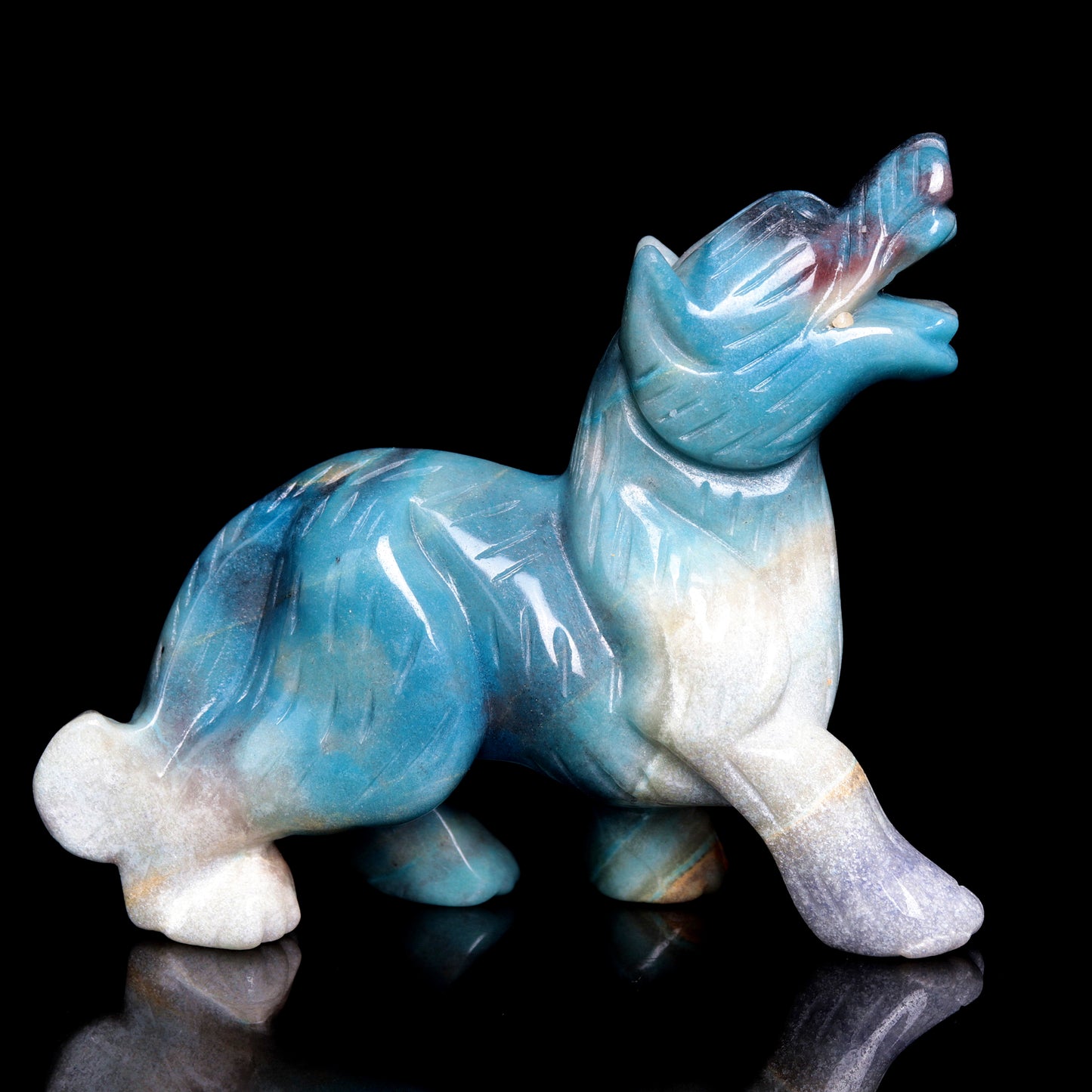 5" Trolleite Crystal Wolf Figurine Stone Animal Carvings Decor