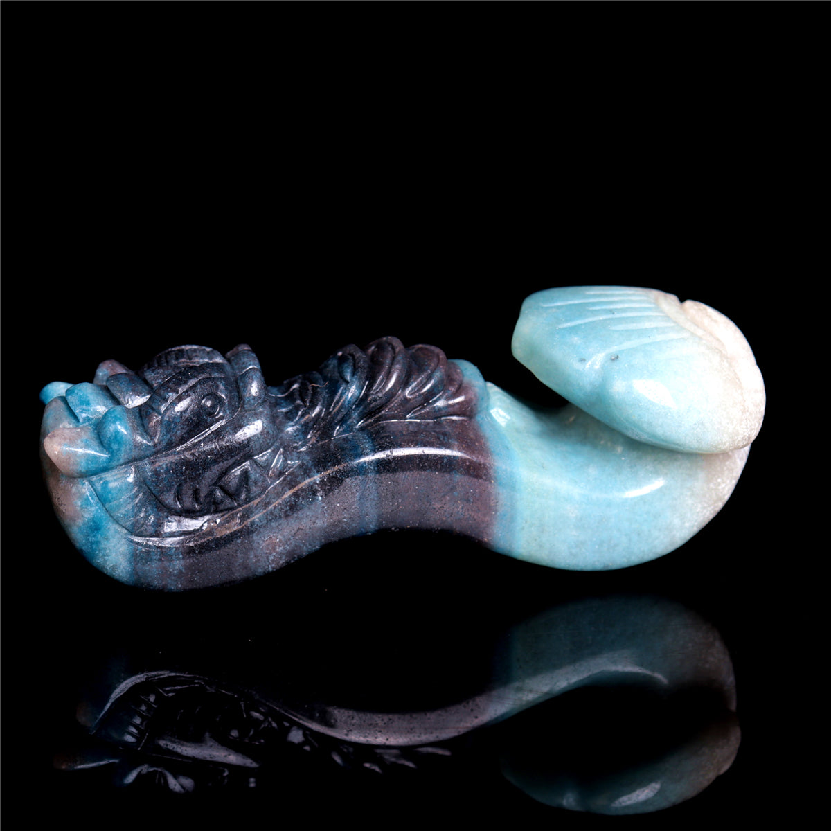 4.5" Trolleite Crystal Dragon Ruyi Figurine Stone Animal Carvings Decor