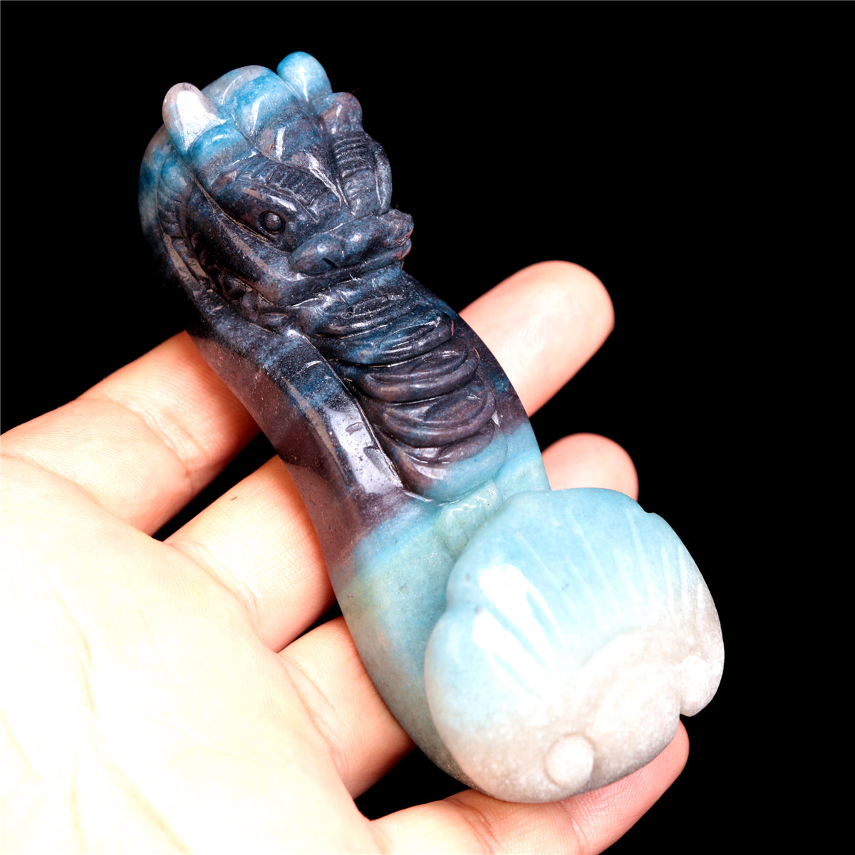 4.5" Trolleite Crystal Dragon Ruyi Figurine Stone Animal Carvings Decor