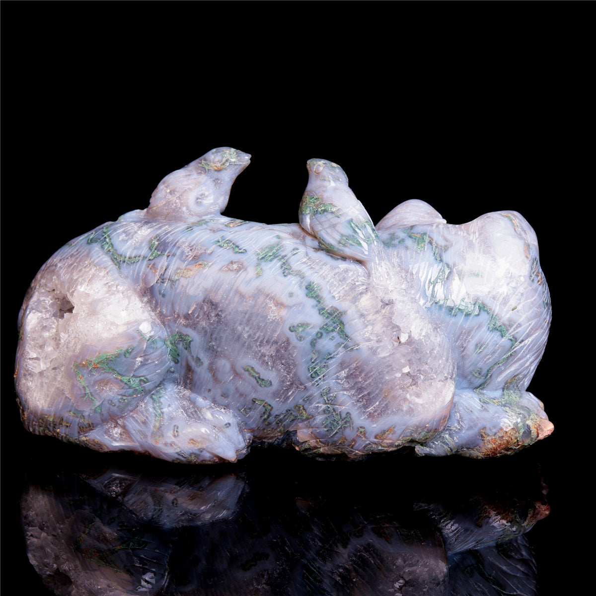 7" Moss Agate Crystal Cat Figurine Healing Quartz Animal Decor