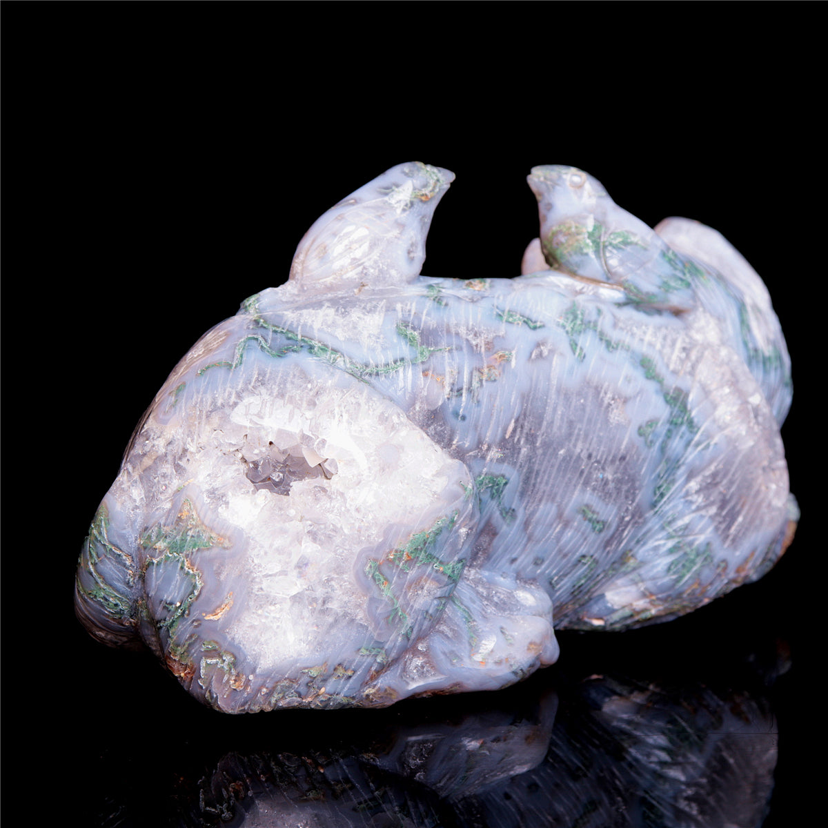 7" Moss Agate Crystal Cat Figurine Healing Quartz Animal Decor