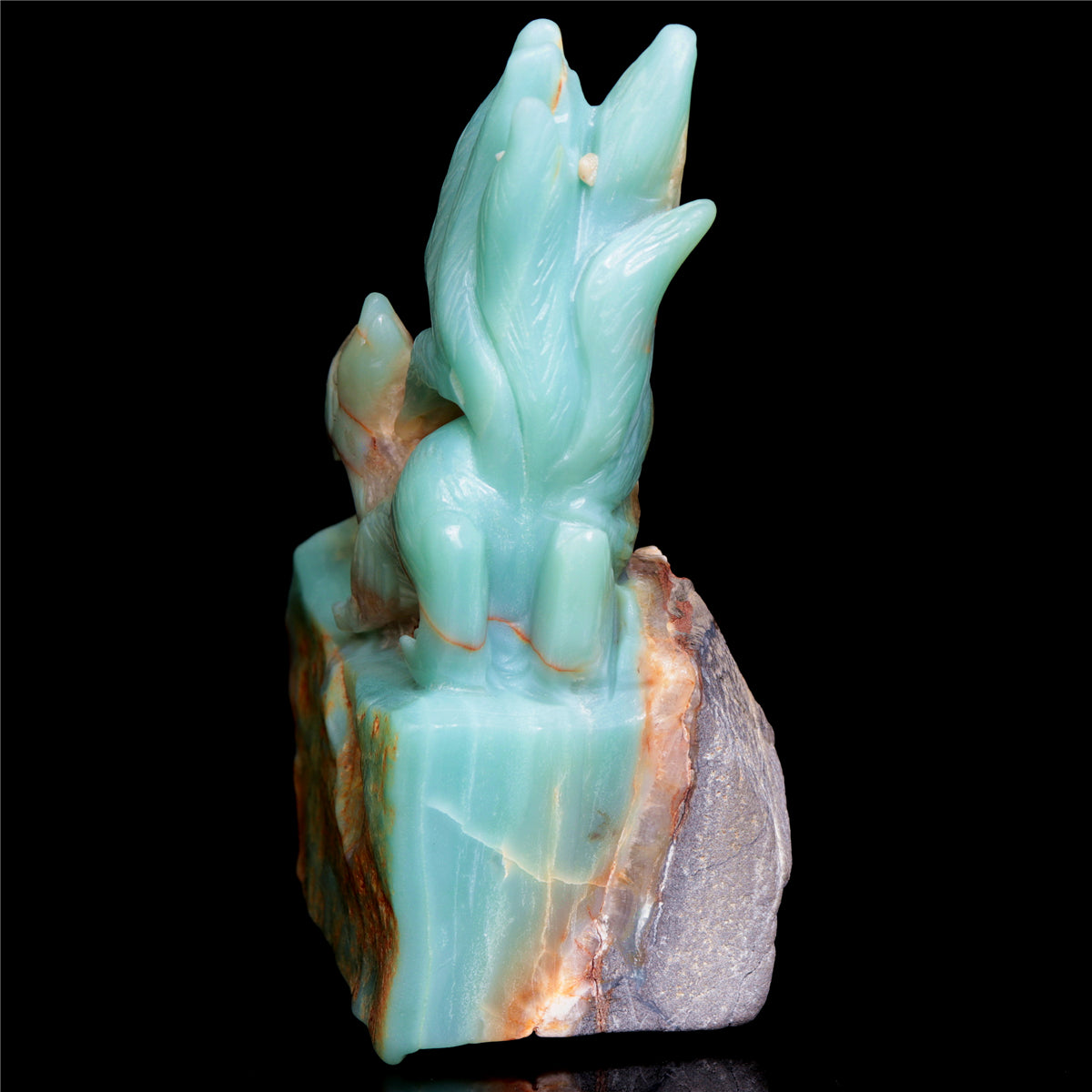 6" Amazonite Crystal Nine Tail Fox Figurine Stone Animal Carvings Decor
