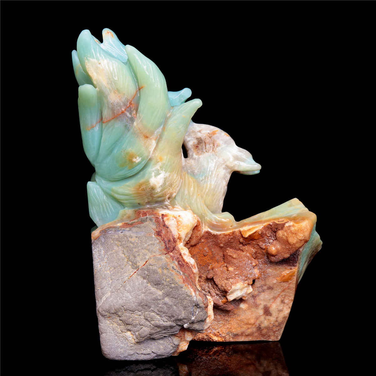 6" Amazonite Crystal Nine Tail Fox Figurine Stone Animal Carvings Decor
