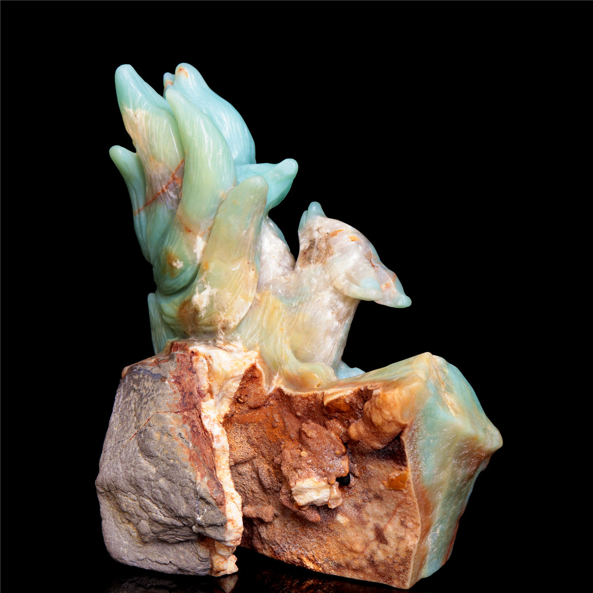 6" Amazonite Crystal Nine Tail Fox Figurine Stone Animal Carvings Decor