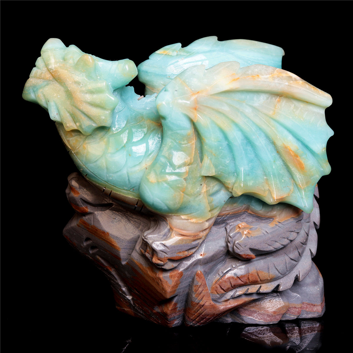6" Amazonite Crystal Dragon Figurine Stone Animal Carvings Decor