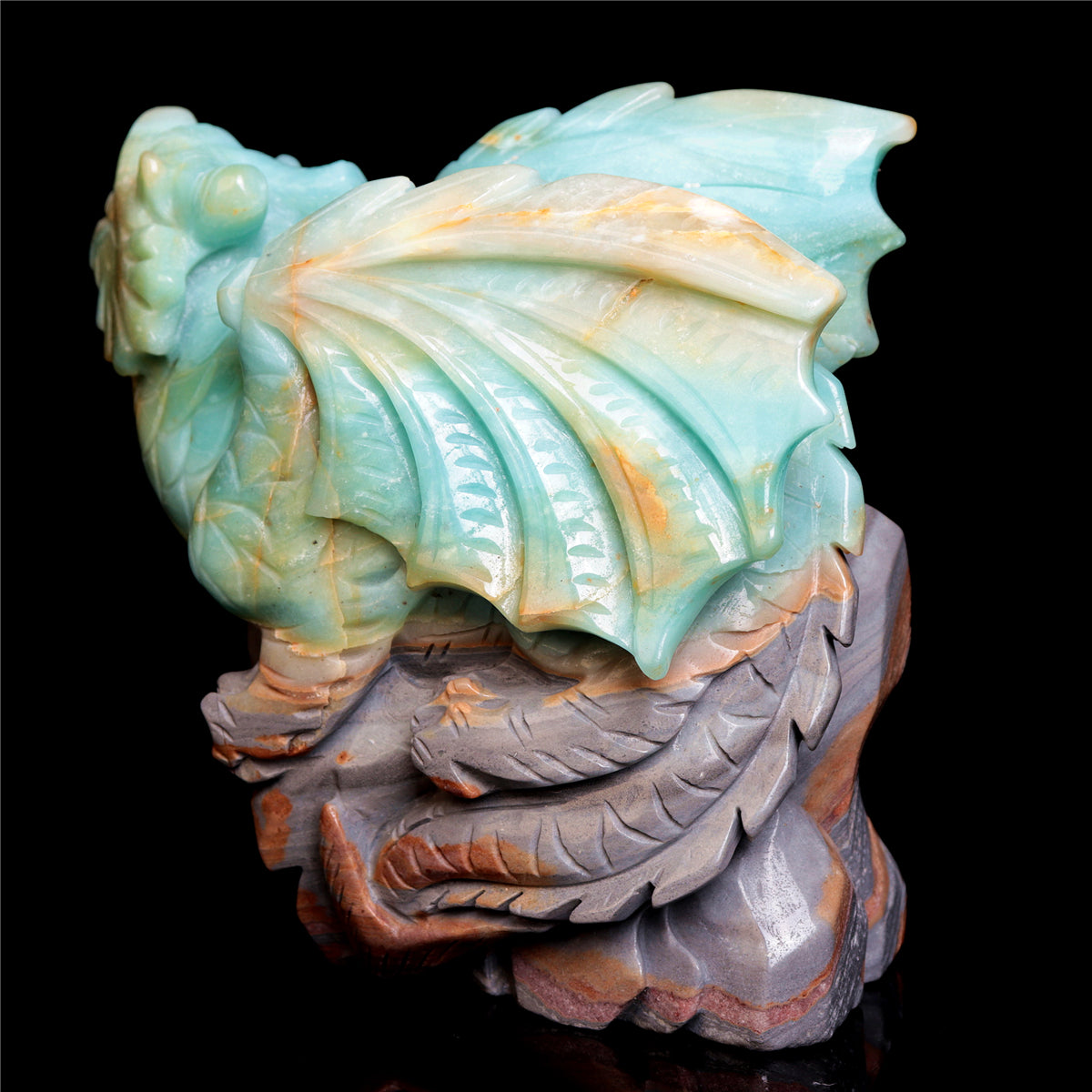 6" Amazonite Crystal Dragon Figurine Stone Animal Carvings Decor