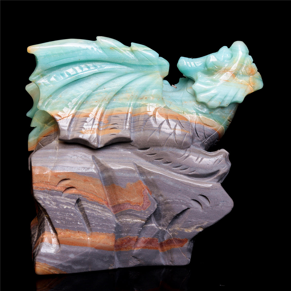 6" Amazonite Crystal Dragon Figurine Stone Animal Carvings Decor