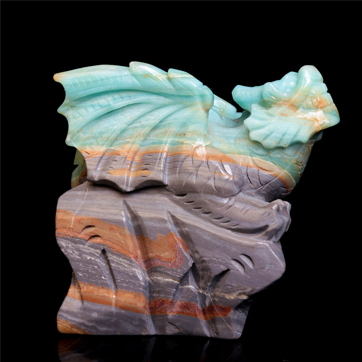 6" Amazonite Crystal Dragon Figurine Stone Animal Carvings Decor