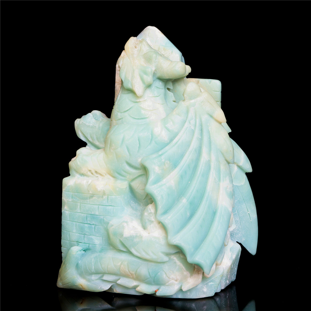 6" Amazonite Crystal Dragon Figurine Stone Animal Carvings Decor
