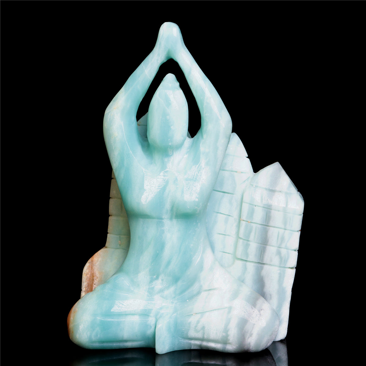 7" Amazonite Crystal Yoga Lady Figurine Stone Animal Carvings Decor