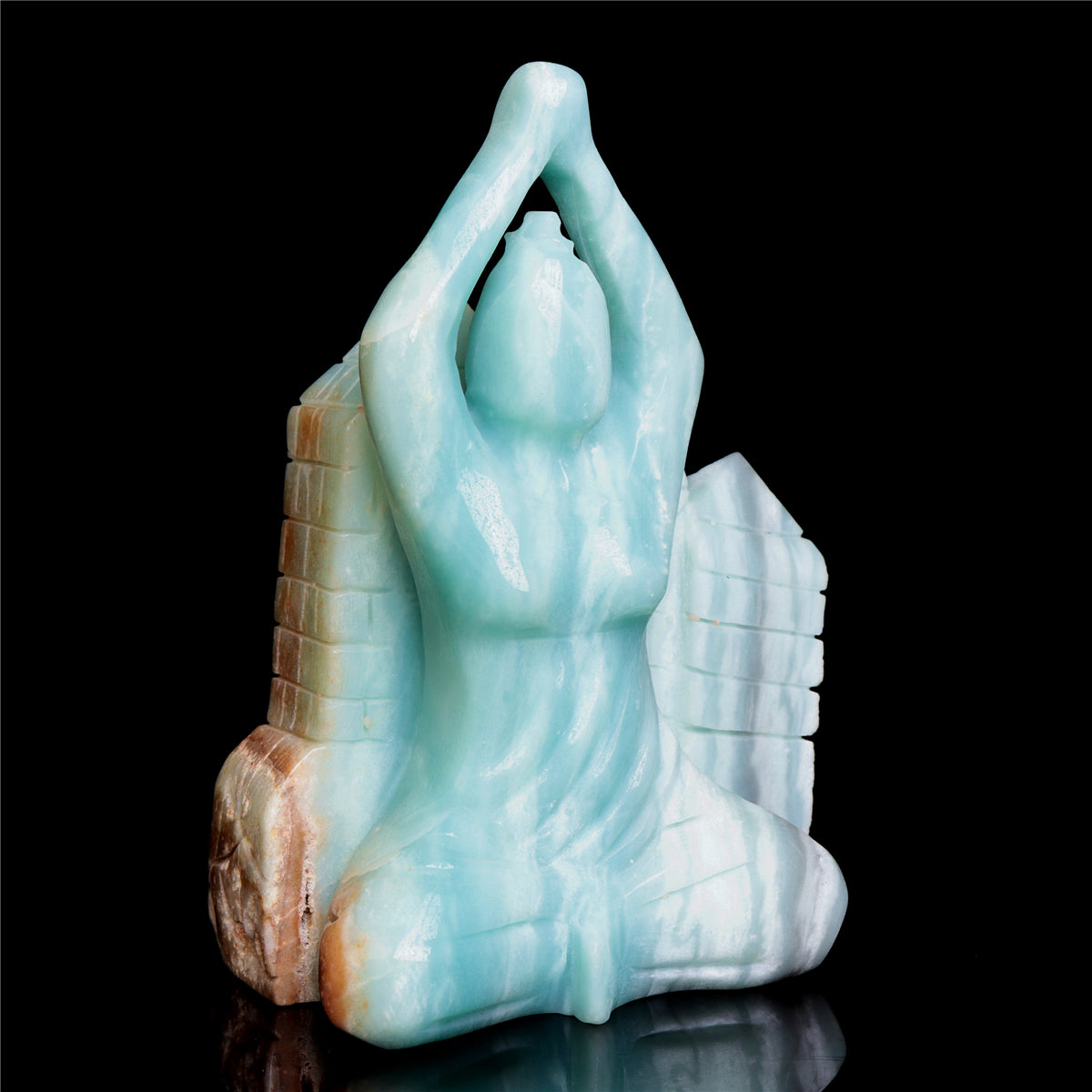 7" Amazonite Crystal Yoga Lady Figurine Stone Animal Carvings Decor